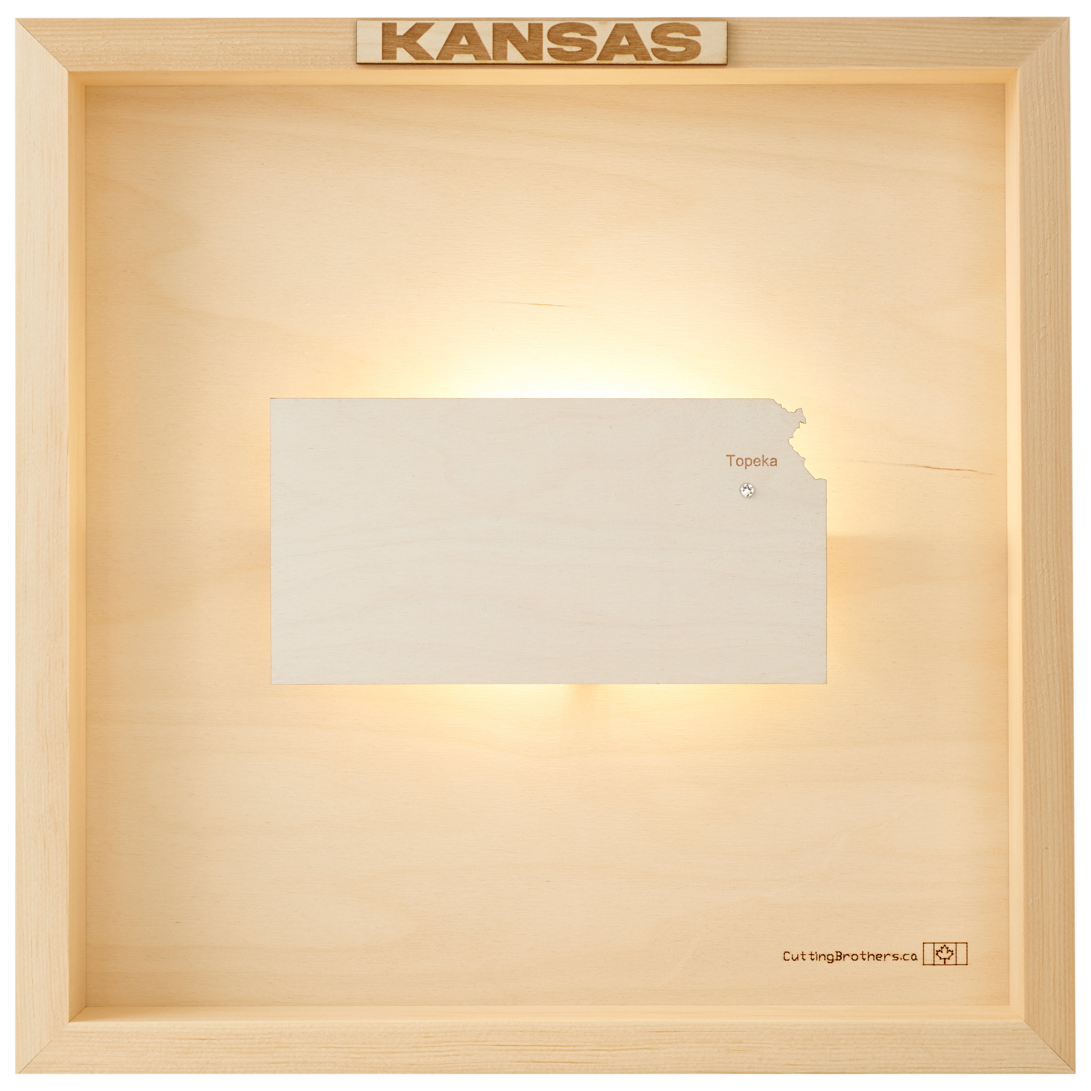 KANSAS LED LIGHT WOODEN WALL MAP - Version S