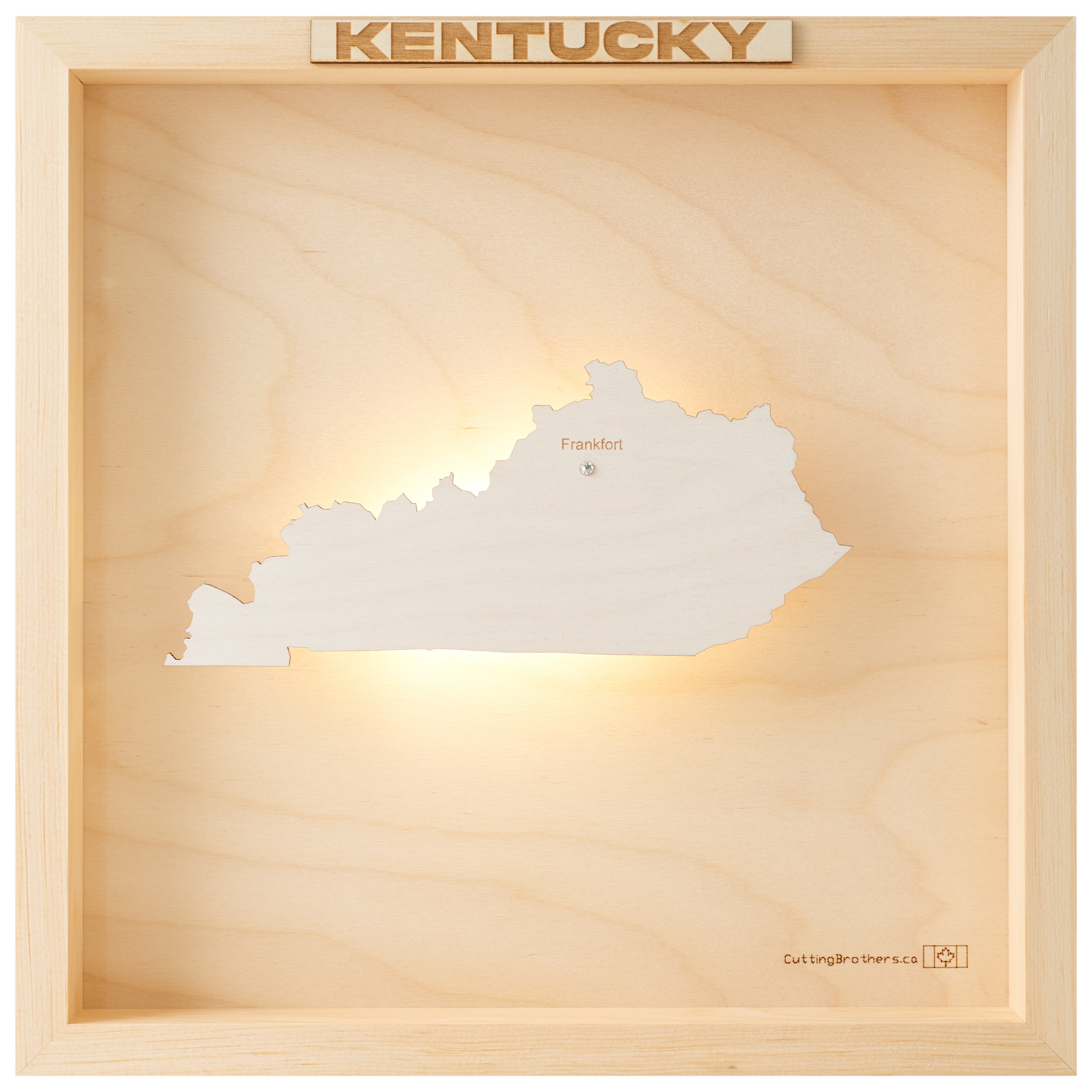 KENTUCKY LED LIGHT WOODEN WALL MAP - Version S