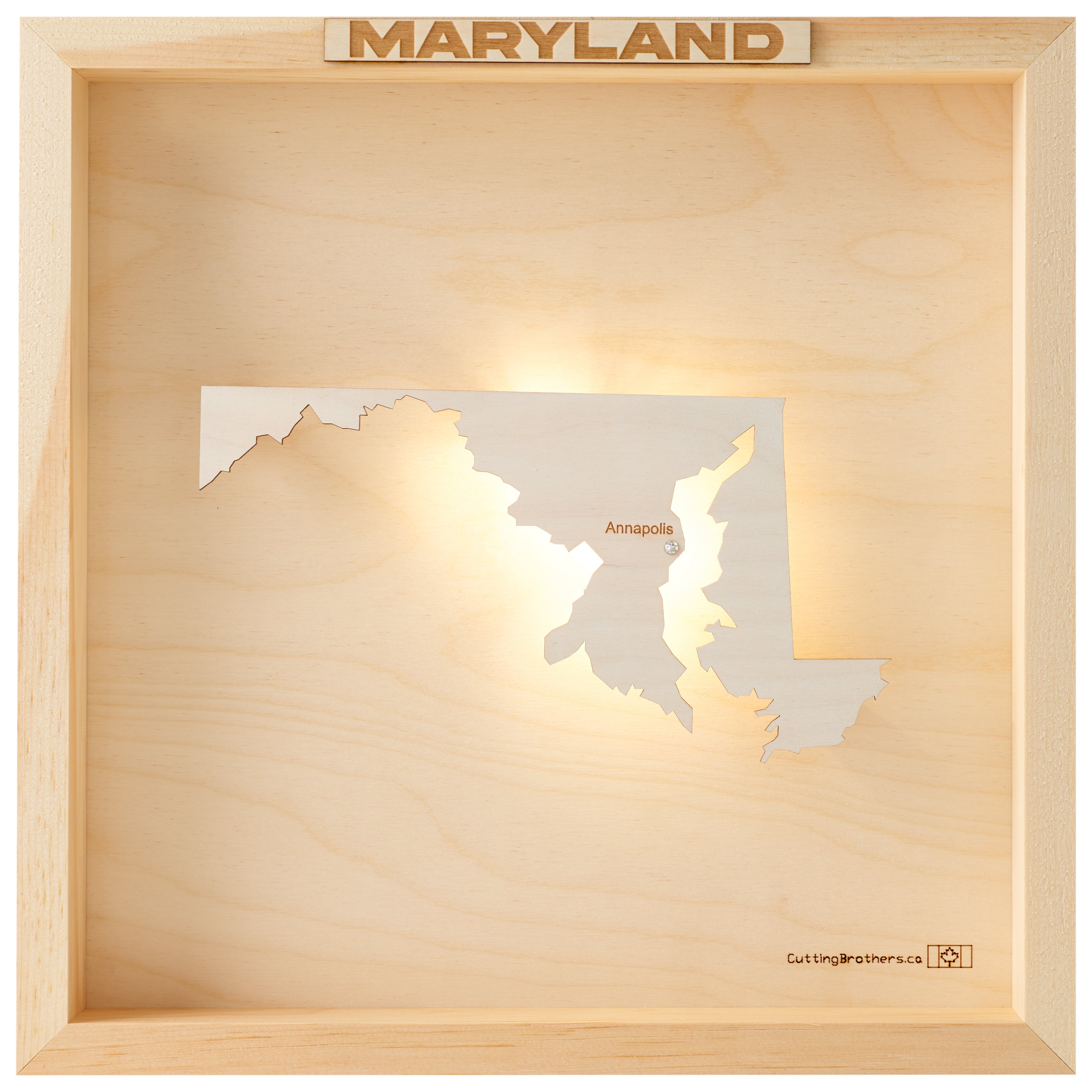 MARYLAND LED LIGHT WOODEN WALL MAP - Version S