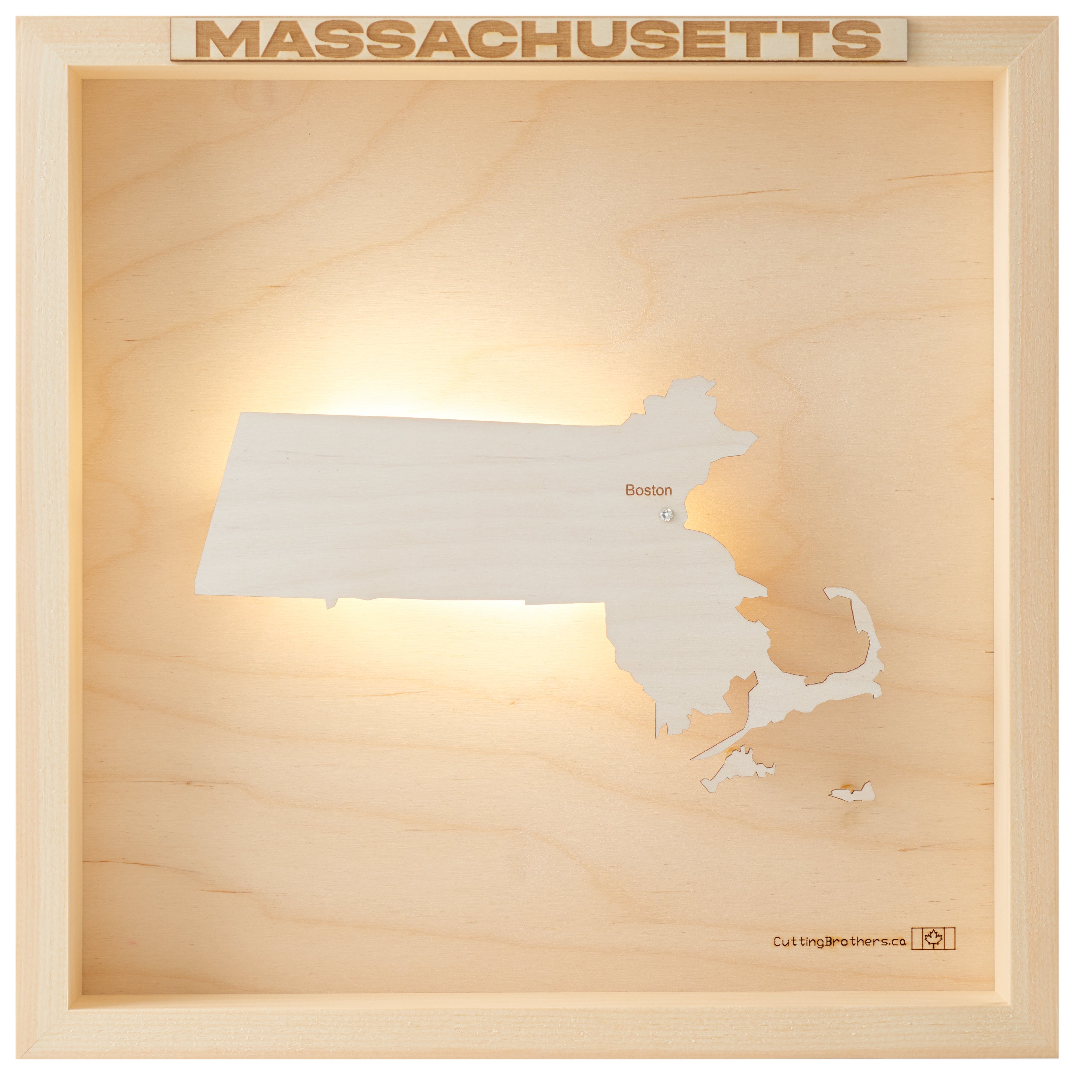 MASSACHUSETTS LED LIGHT WOODEN WALL MAP - Version S