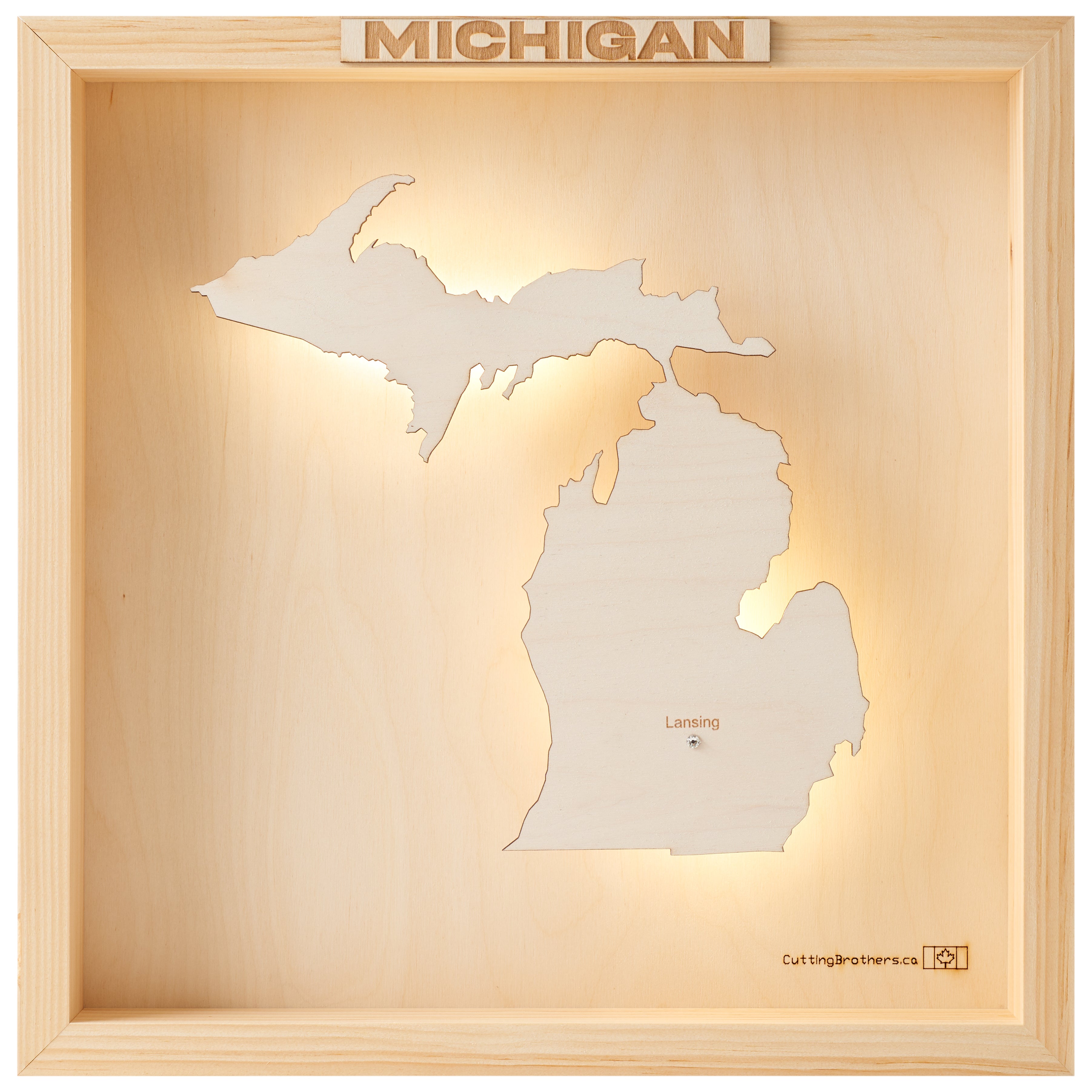 MICHIGAN LED LIGHT WOODEN WALL MAP - Version S