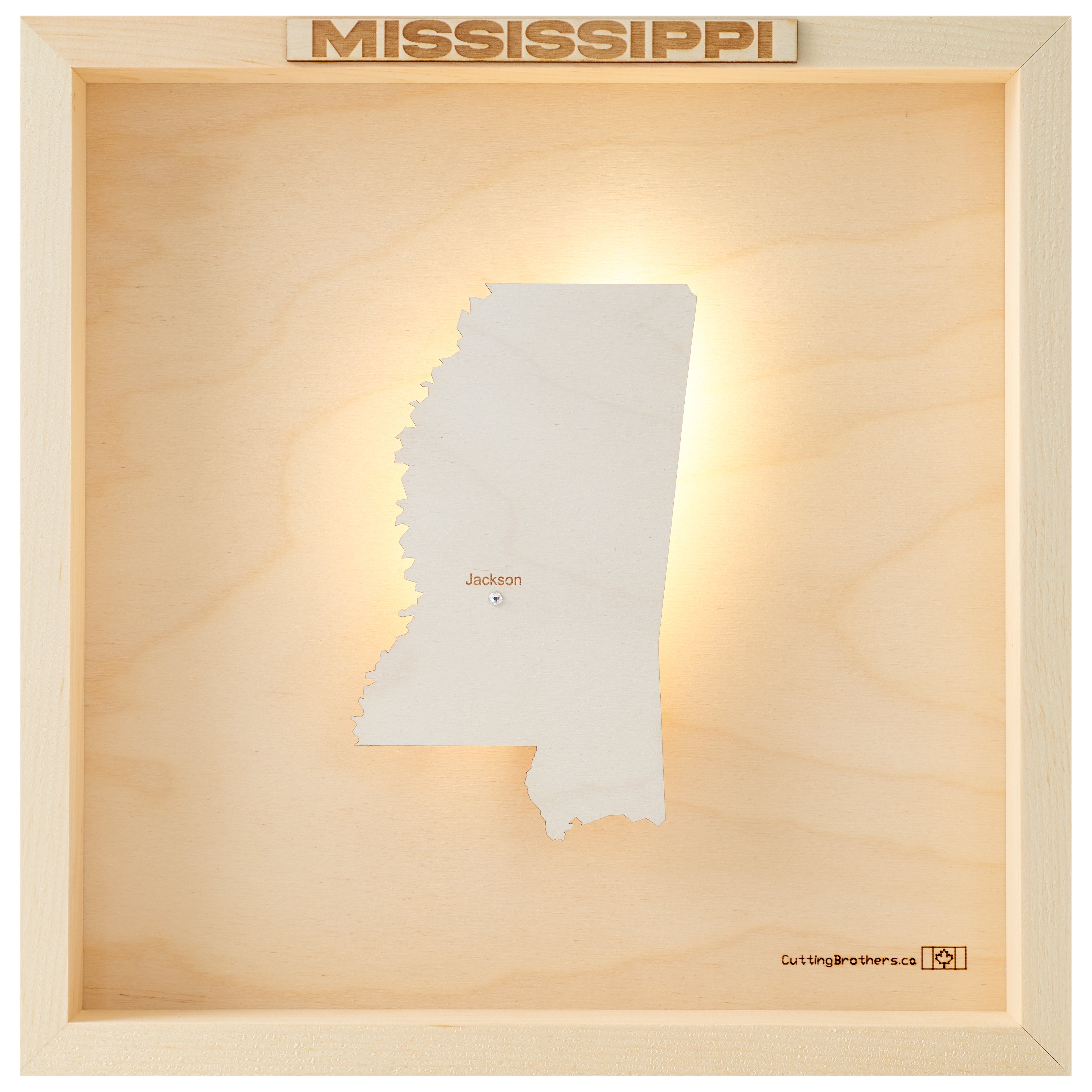 MISSISSIPPI LED LIGHT WOODEN WALL MAP - Version S