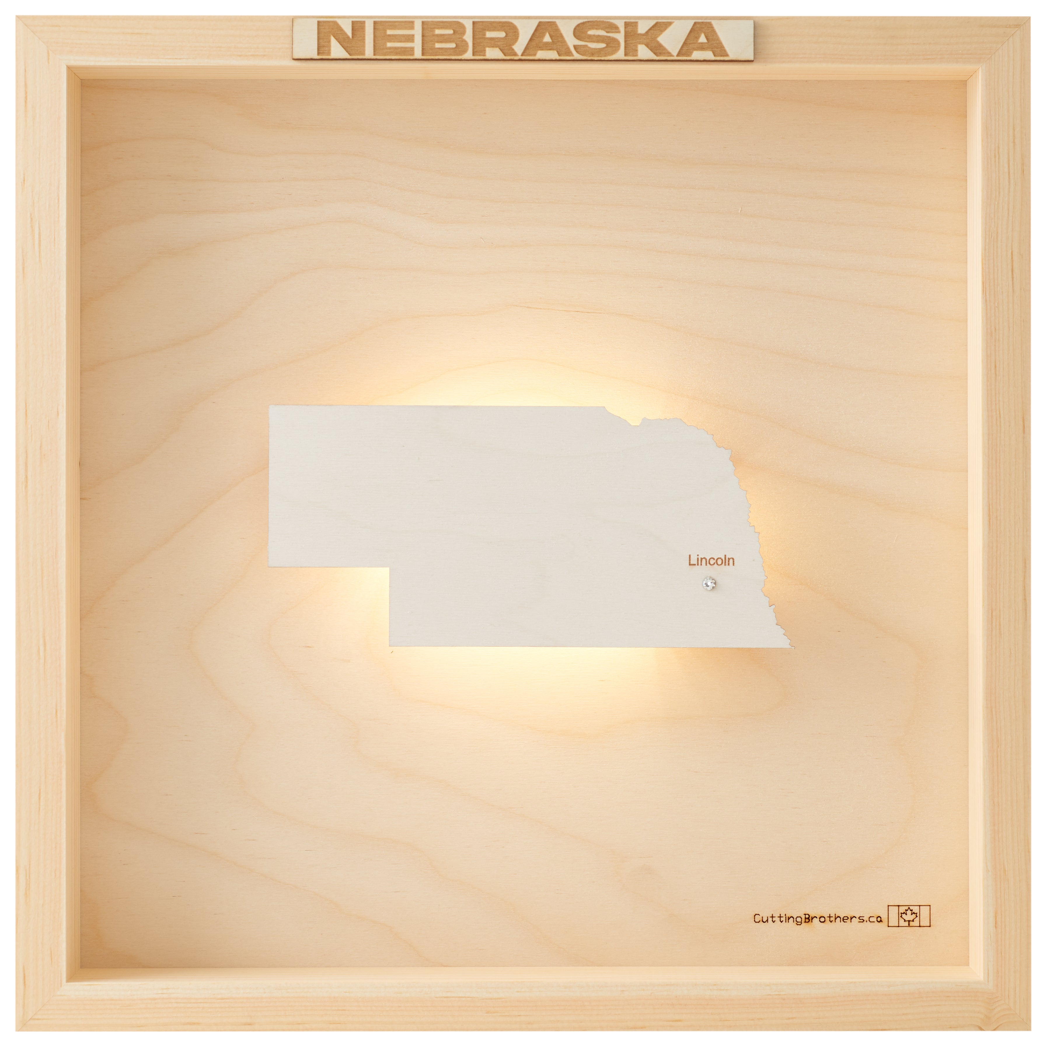 NEBRASKA LED LIGHT WOODEN WALL MAP - Version S