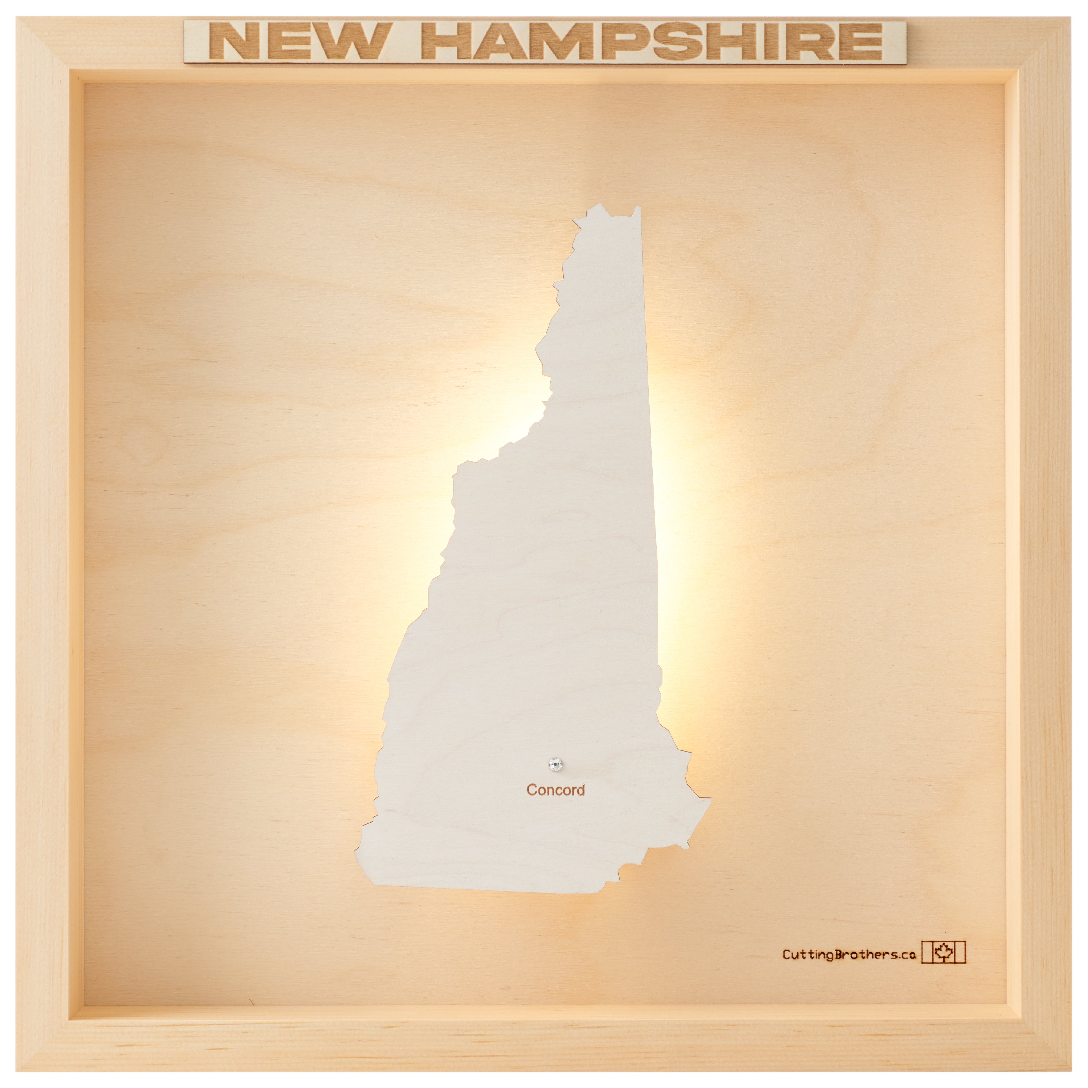 NEW HAMPSHIRE LED LIGHT WOODEN WALL MAP - Version S