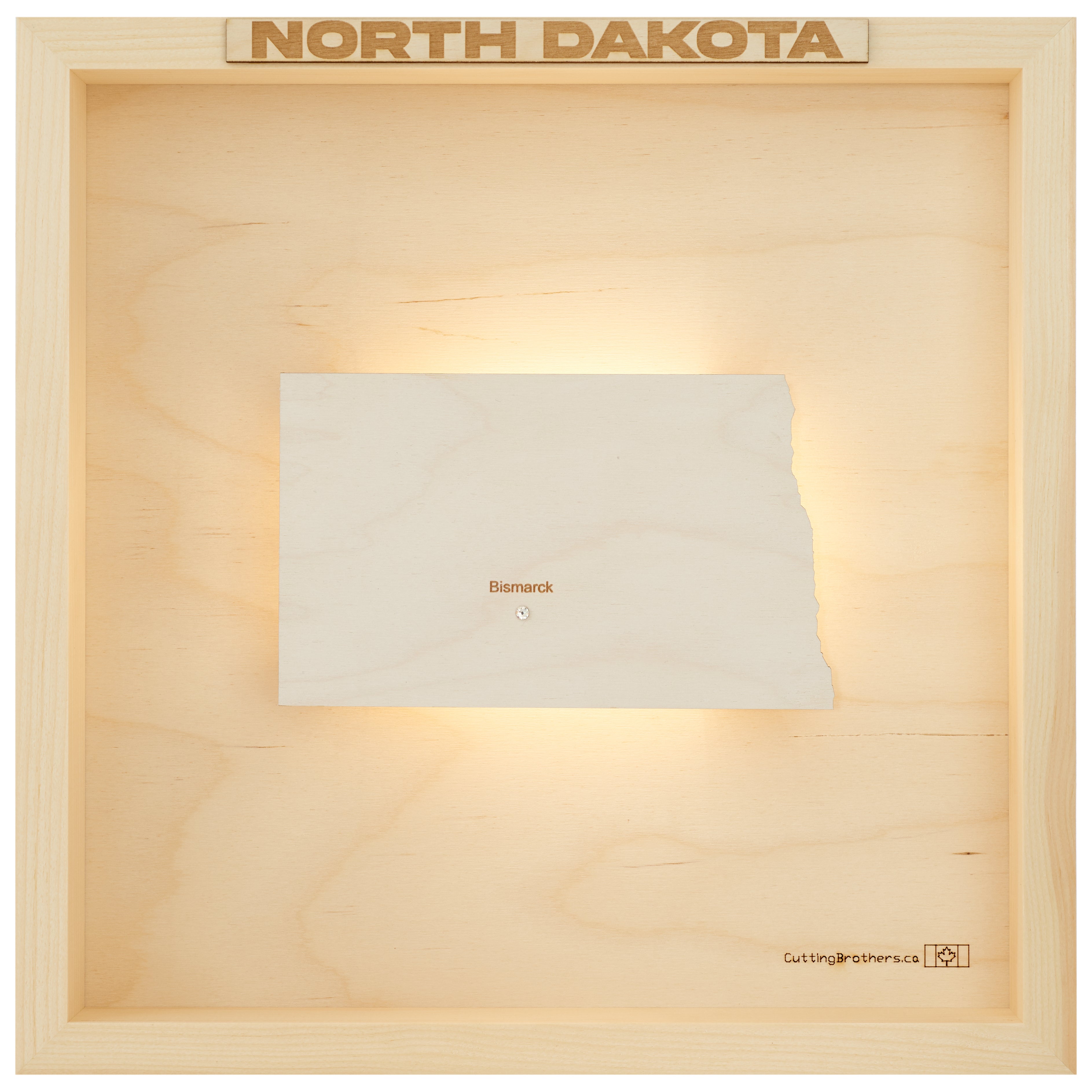 NORTH DAKOTA LED LIGHT WOODEN WALL MAP - Version S