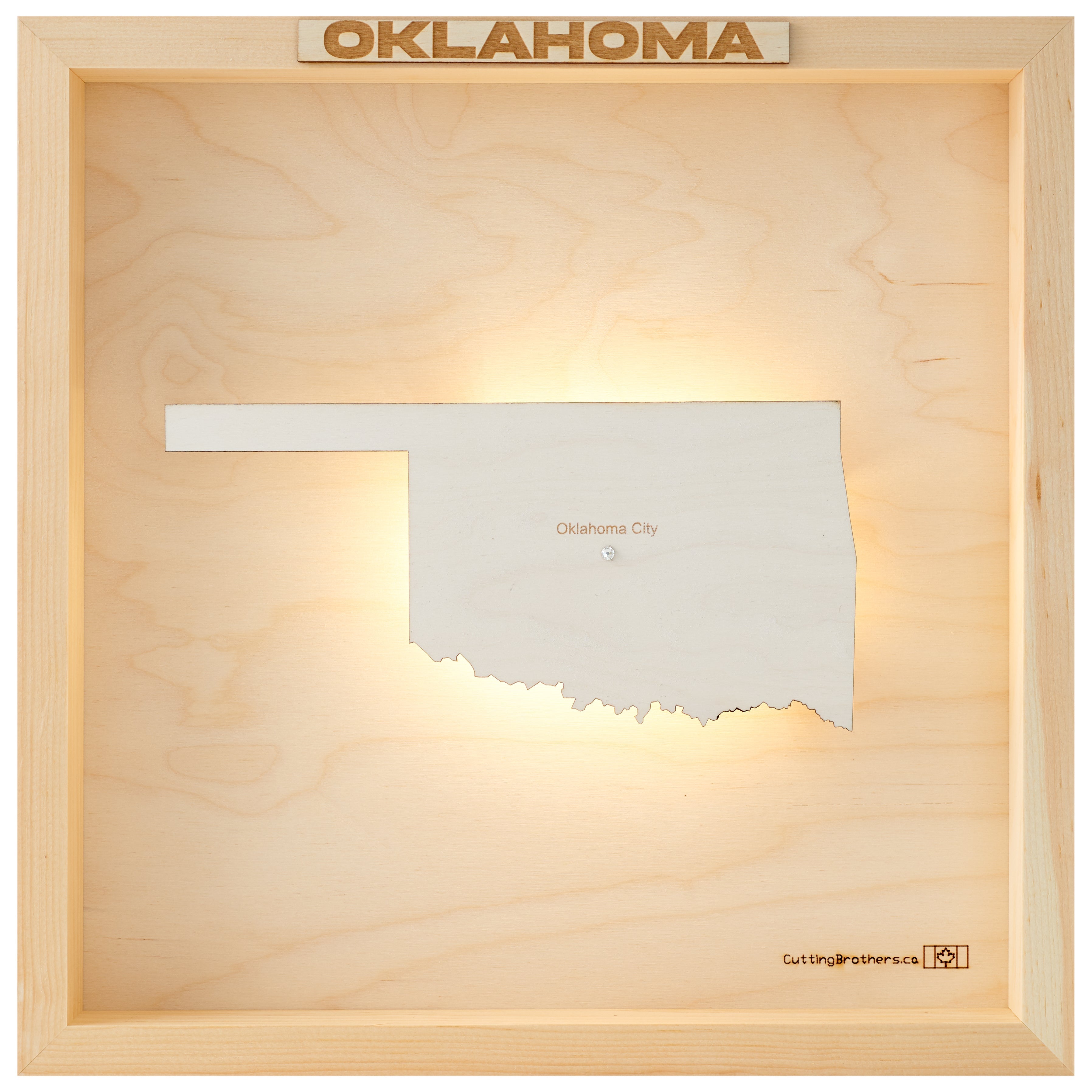 OKLAHOMA LED LIGHT WOODEN WALL MAP - Version S