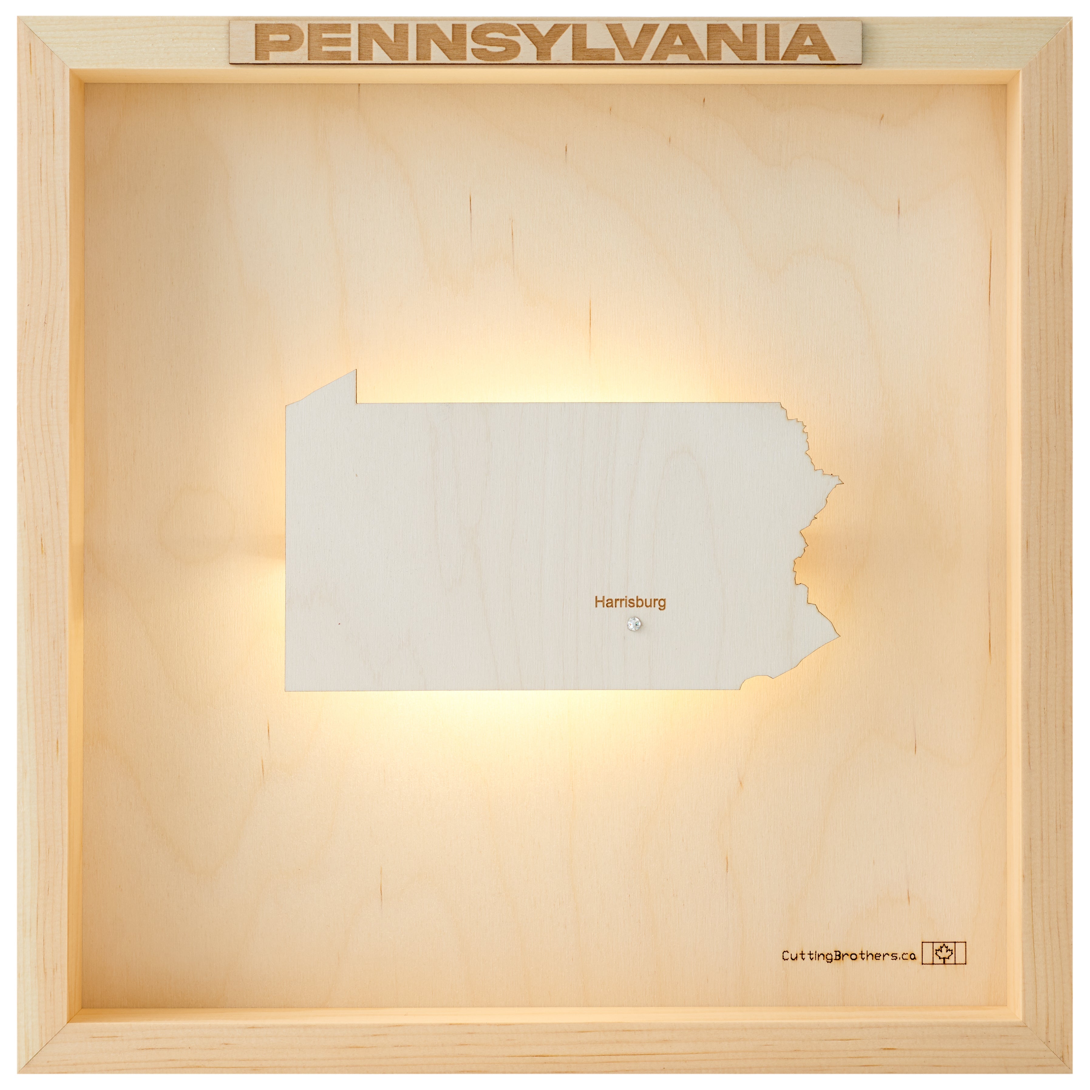 PENNSYLVANIA LED LIGHT WOODEN WALL MAP - Version S