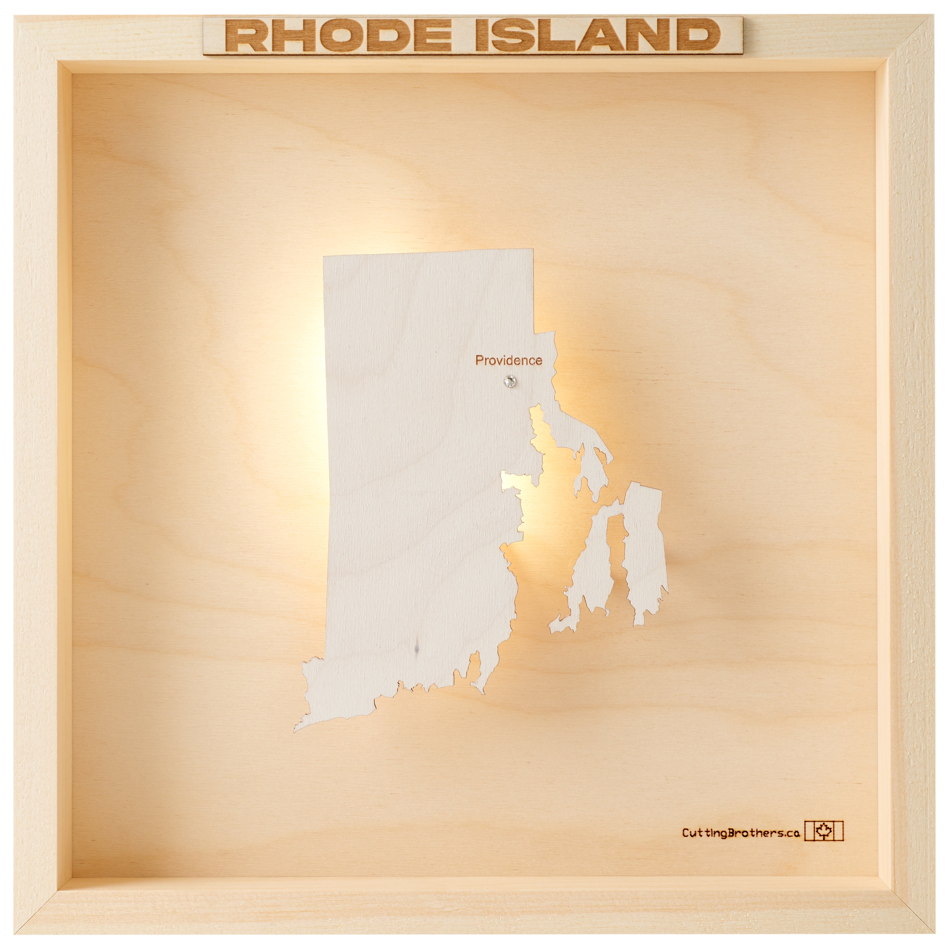 RHODE ISLAND LED LIGHT WOODEN WALL MAP - Version S