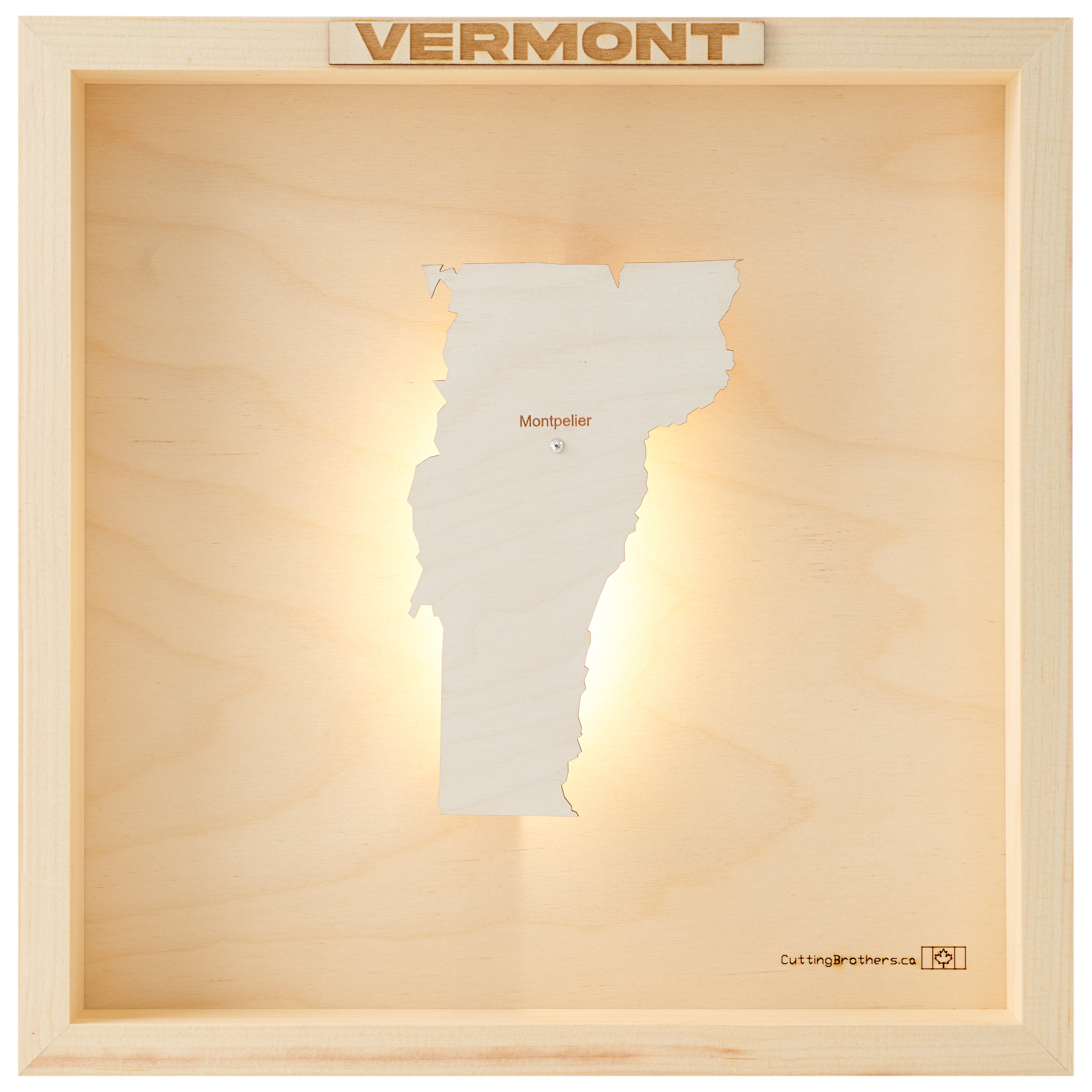 VERMONT LED LIGHT WOODEN WALL MAP - Version S