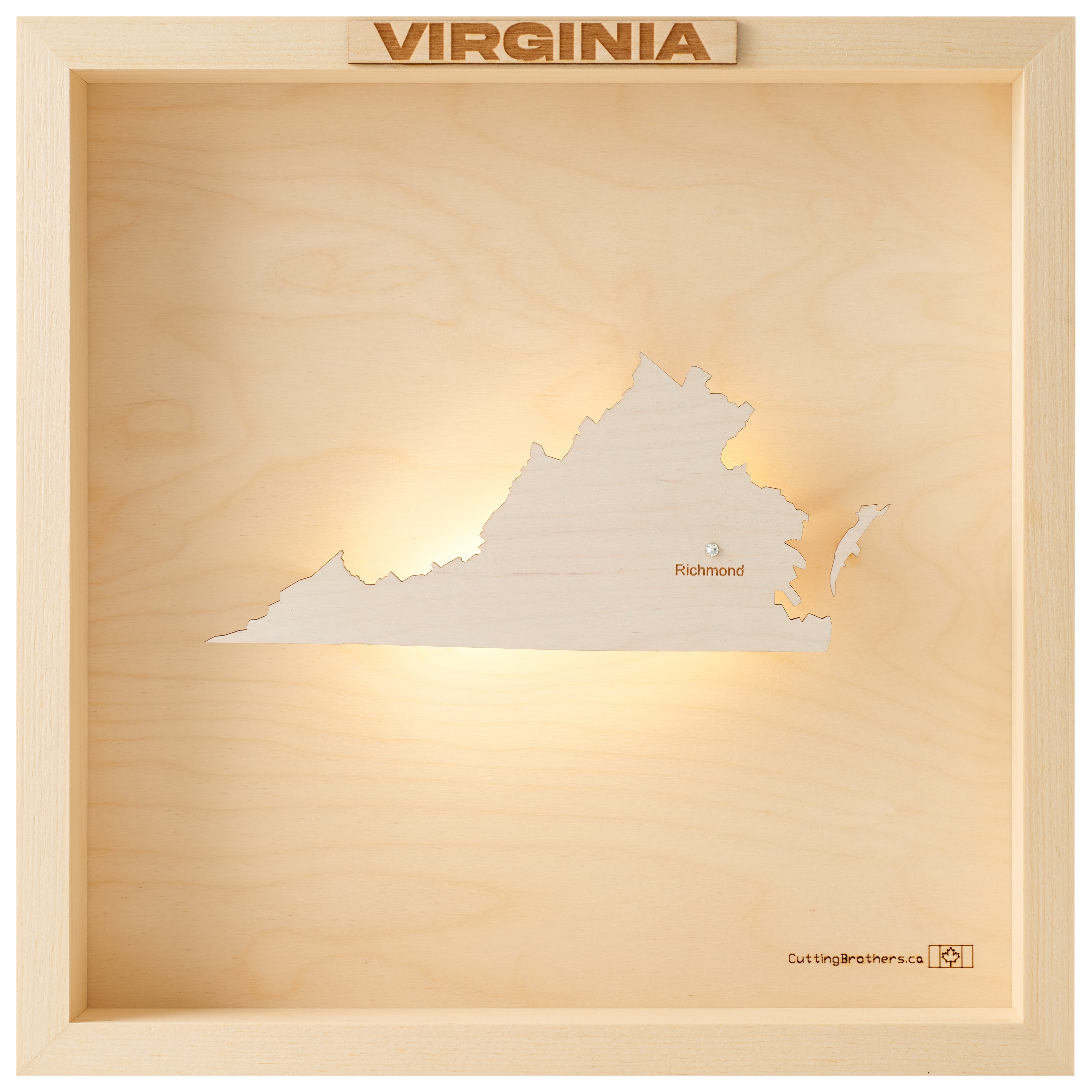 VIRGINIA LED LIGHT WOODEN WALL MAP - Version S