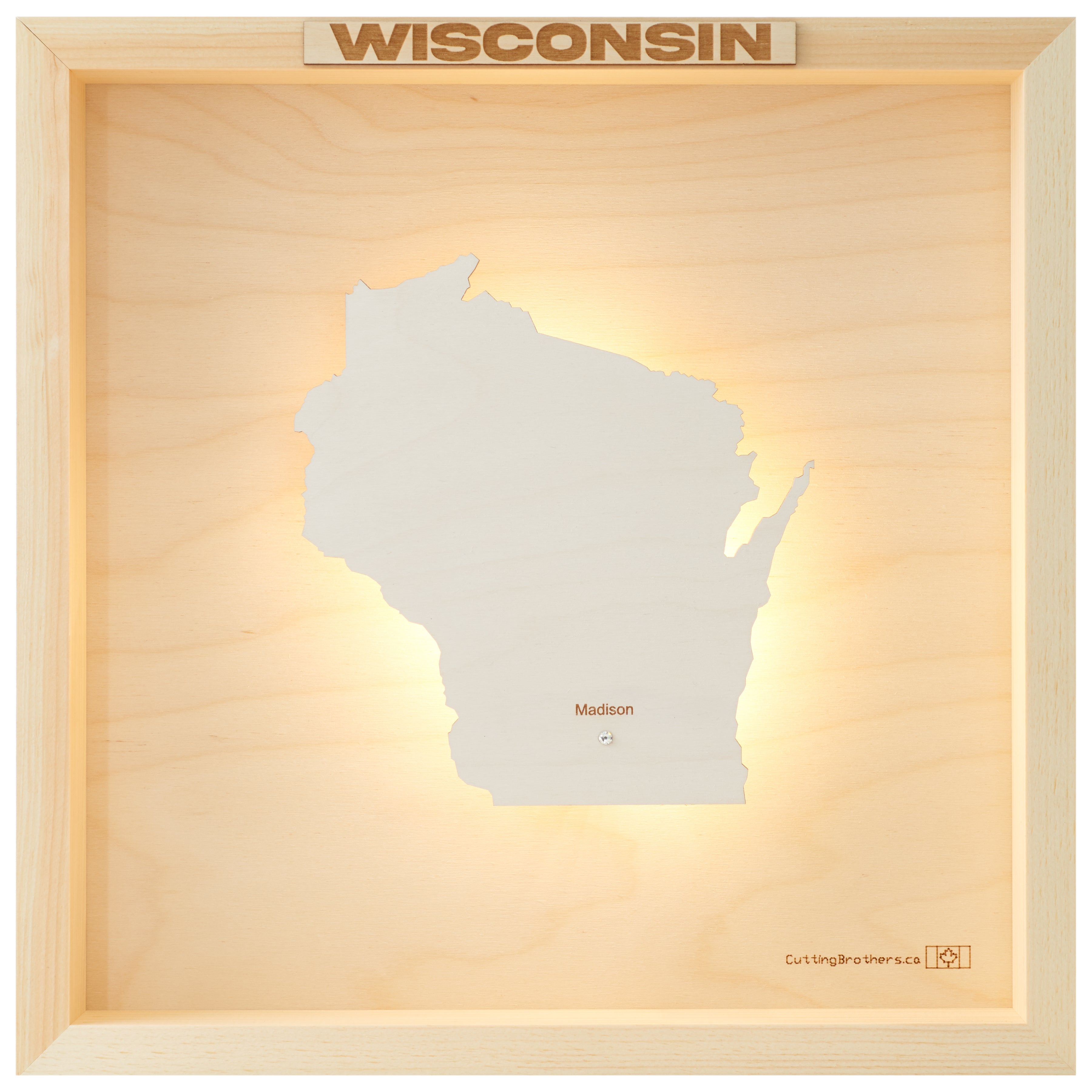 WISCONSIN LED LIGHT 3D WOODEN WALL MAP - Version S