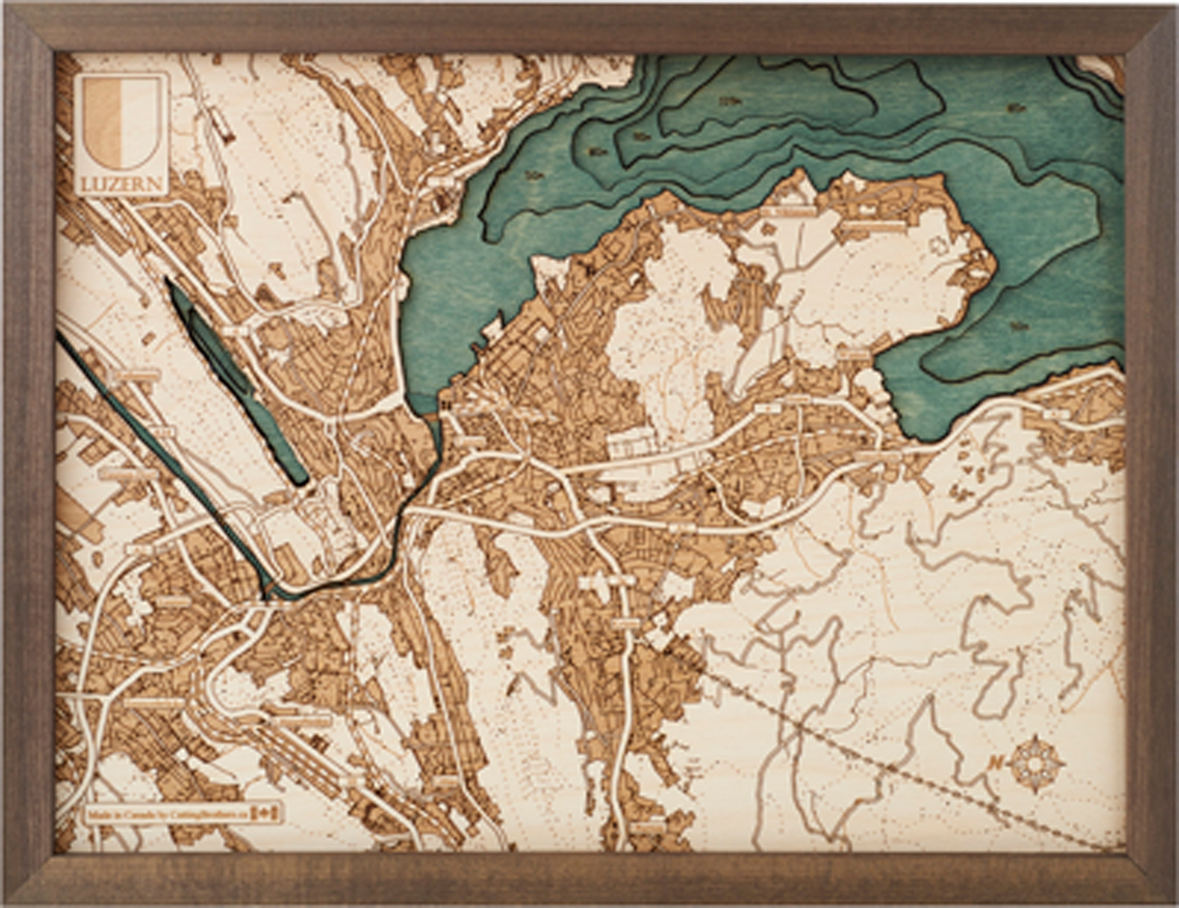 LUCERNE 3D WOODEN WALL MAP - Version S