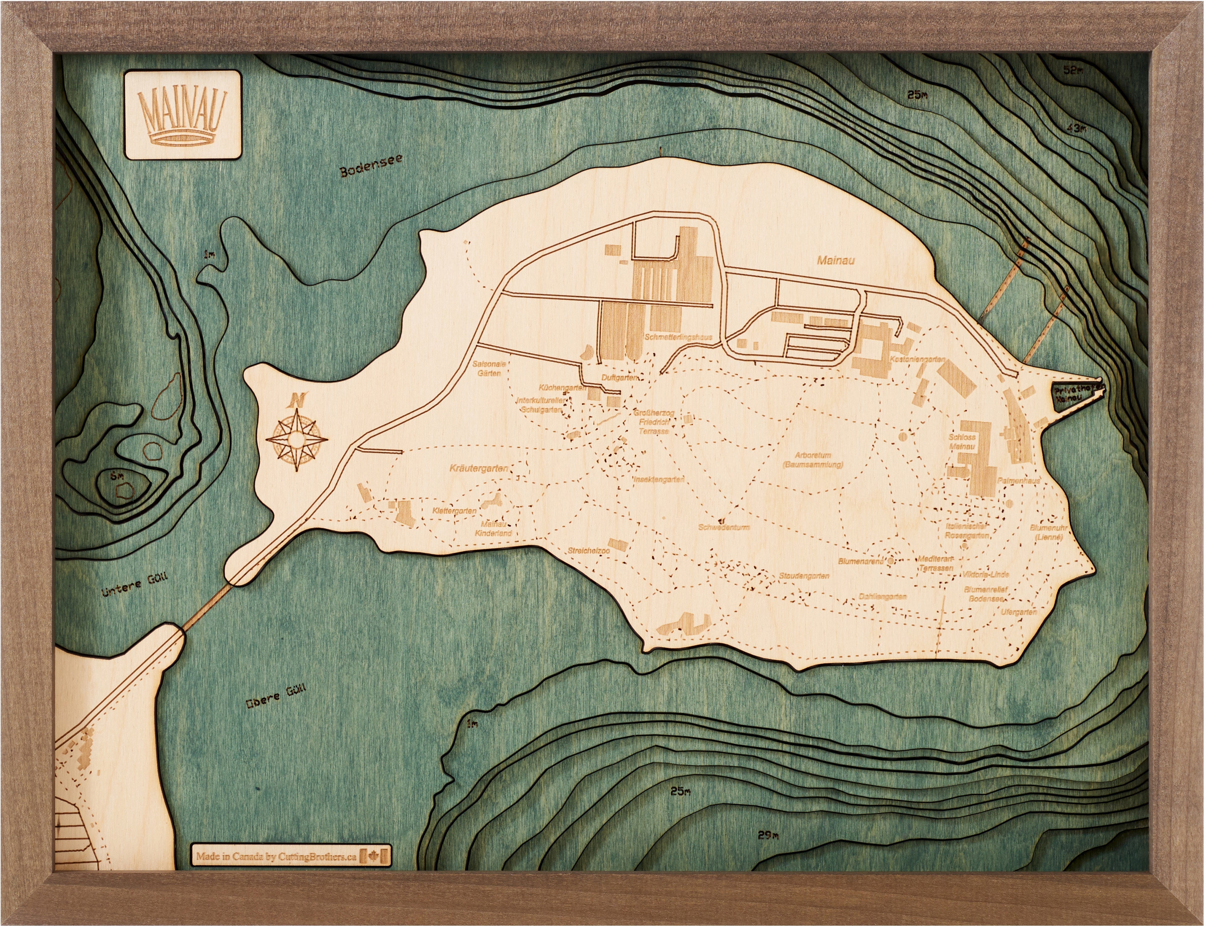 MAINAU 3D WOODEN WALL MAP - Version S