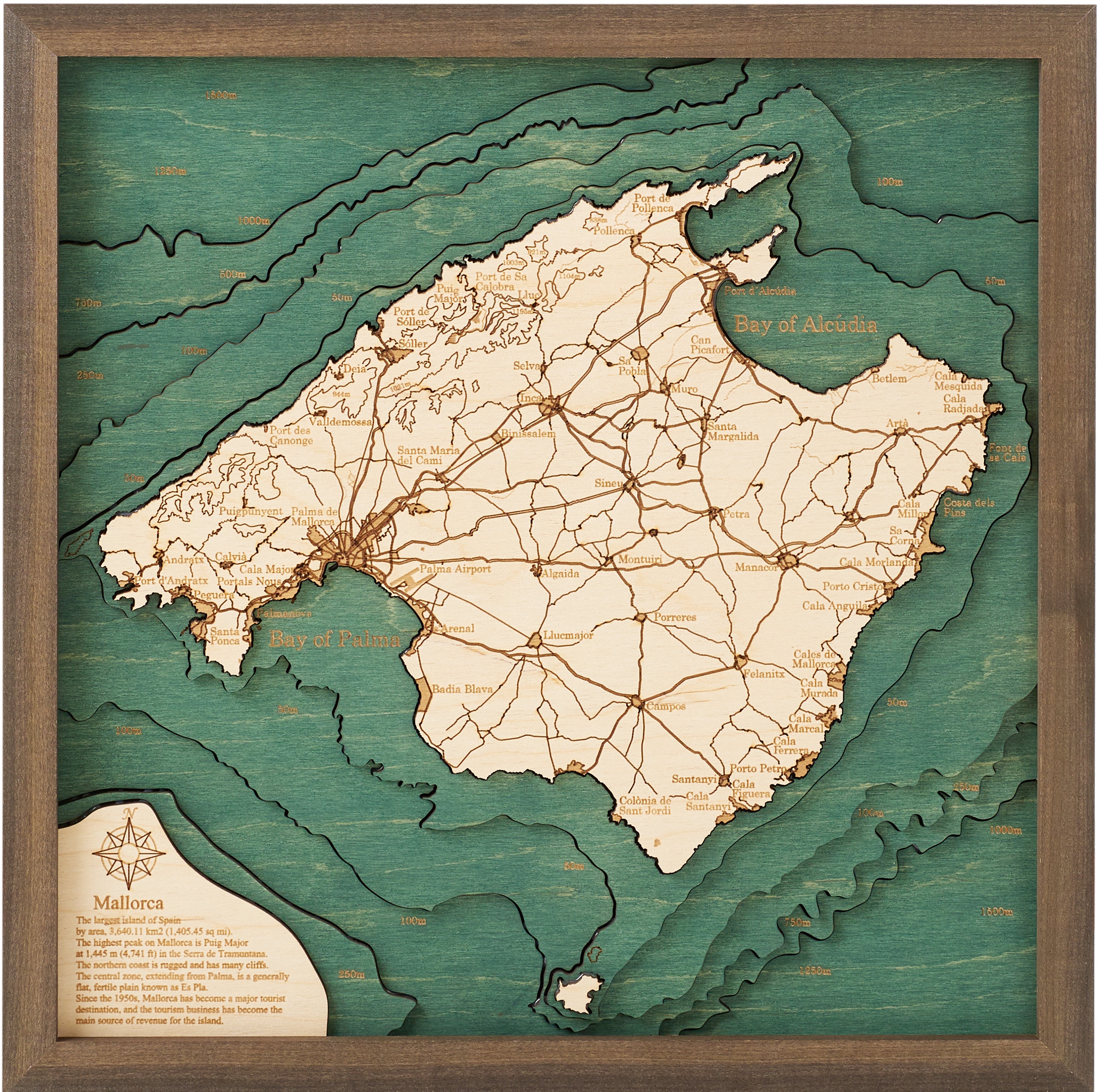 MALLORCA 3D WOODEN WALL MAP - Version S