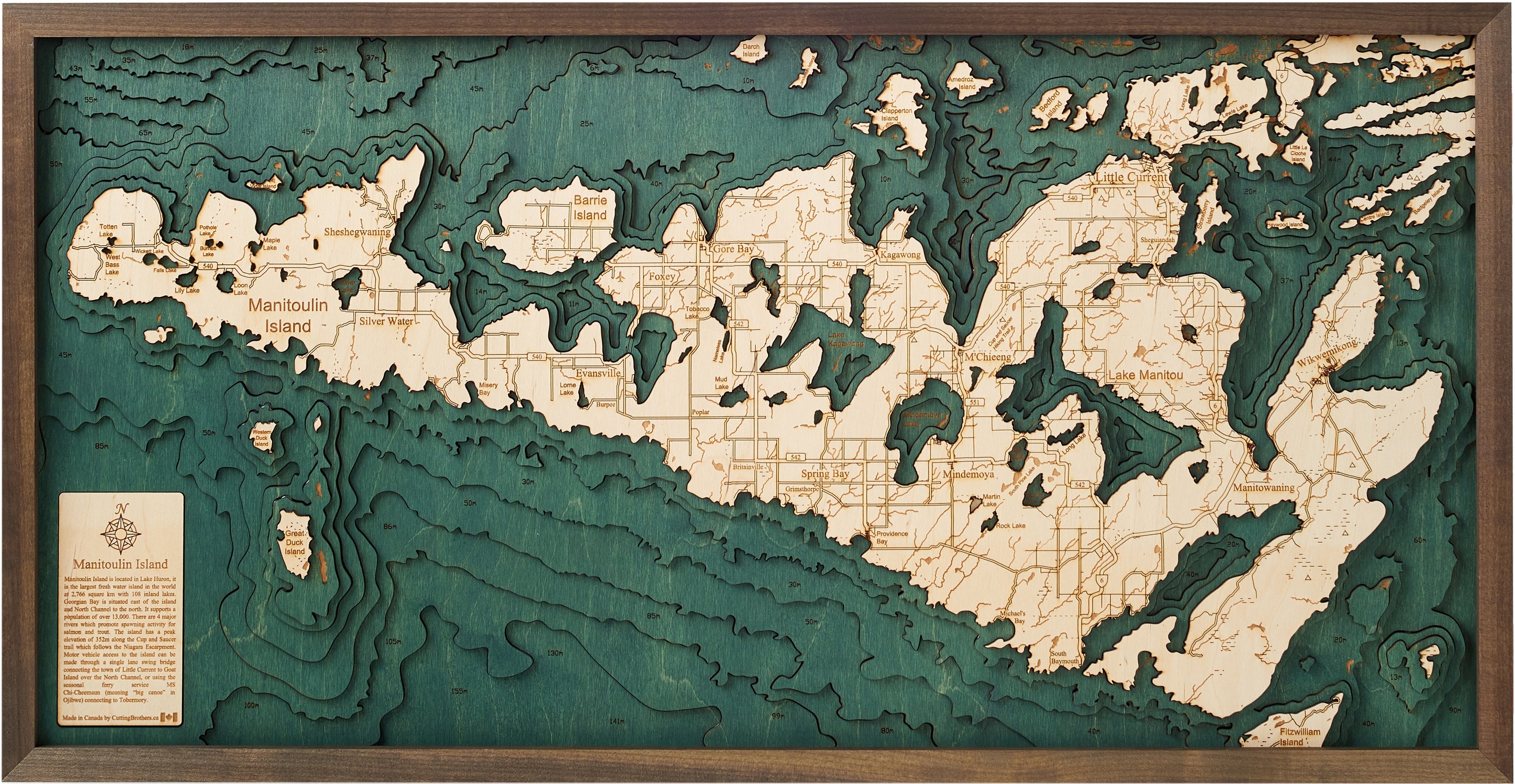 MANITOULIN ISLAND 3D WOODEN WALL MAP - Version M