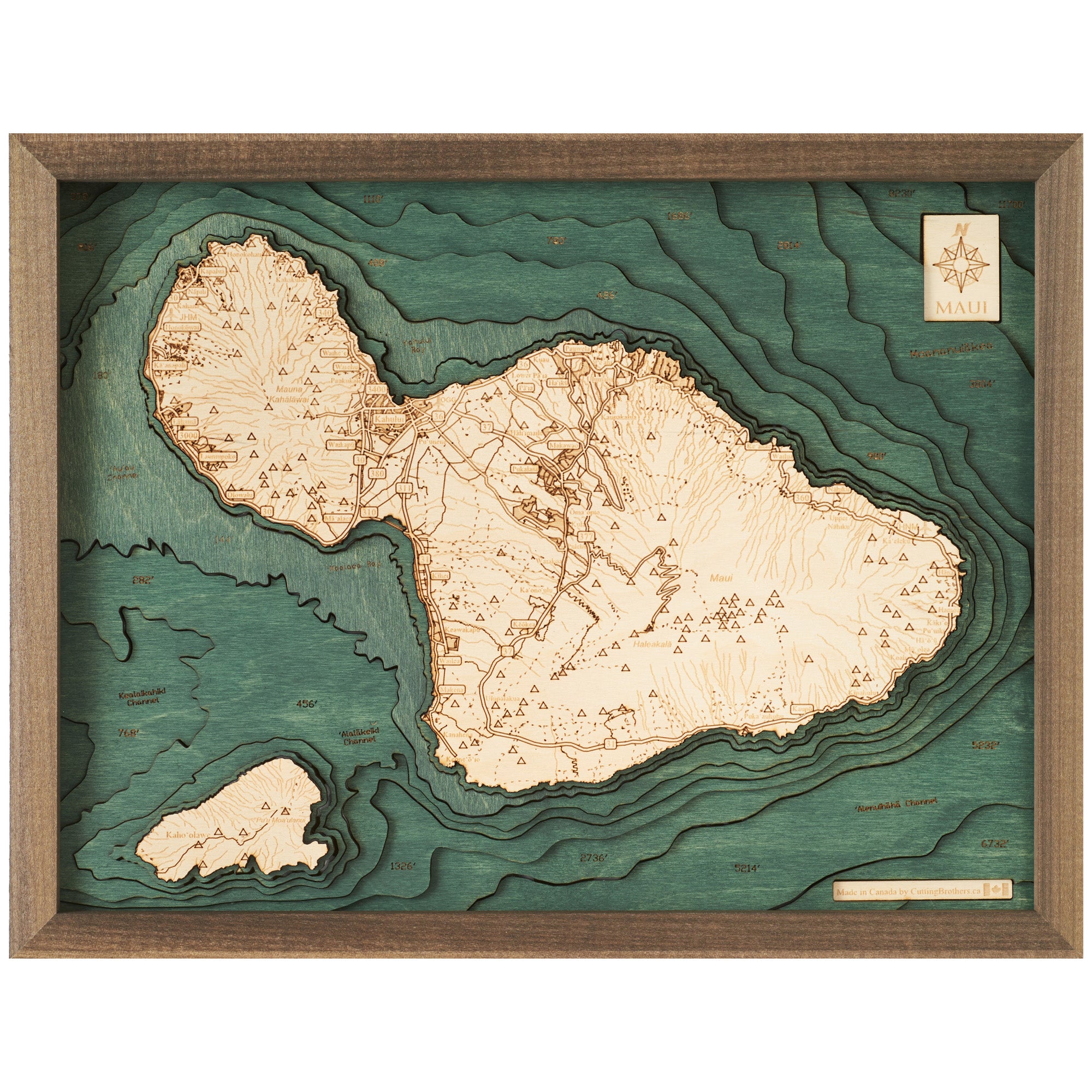 MAUI 3D WOODEN WALL MAP - Version S