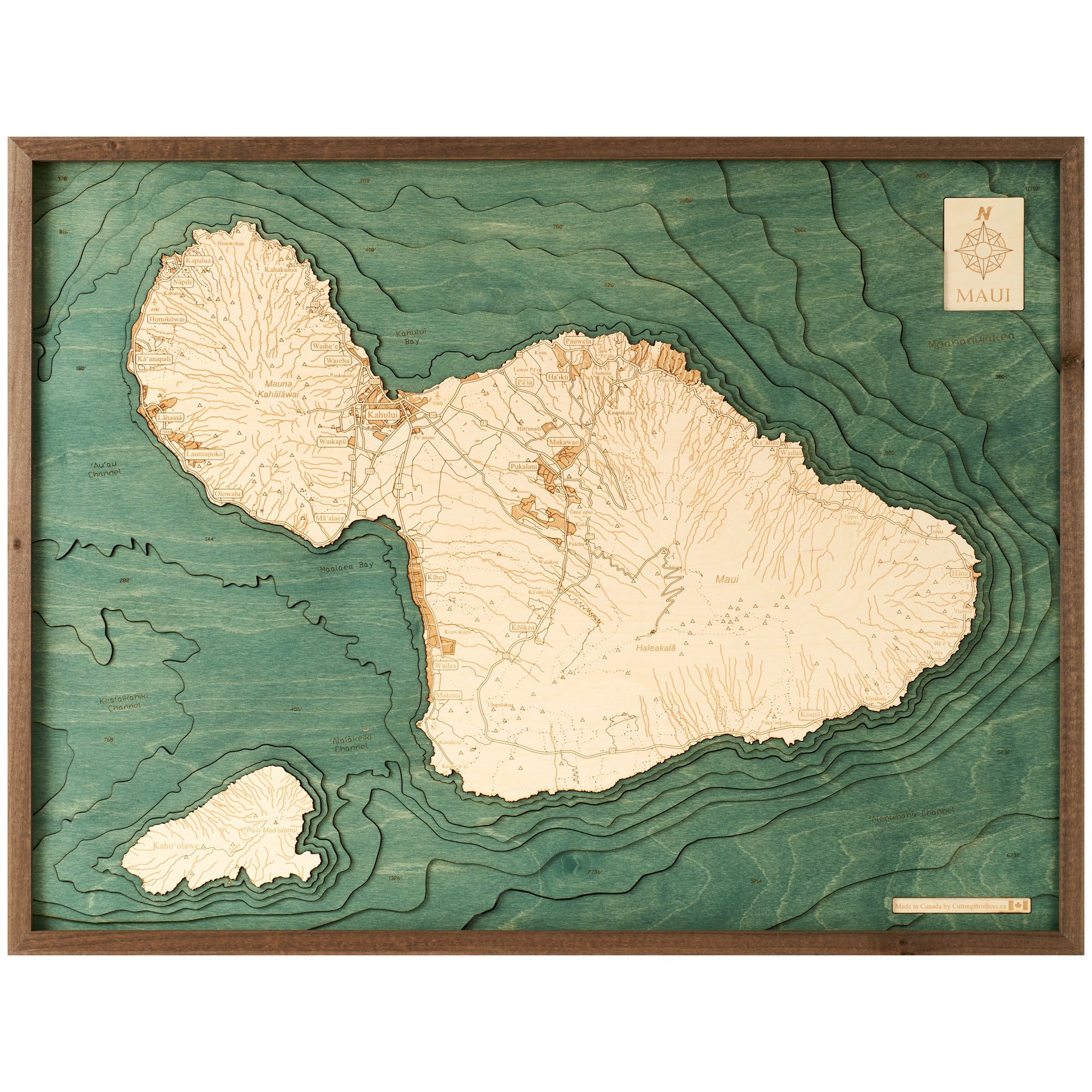 MAUI 3D WOODEN WALL MAP - Version L