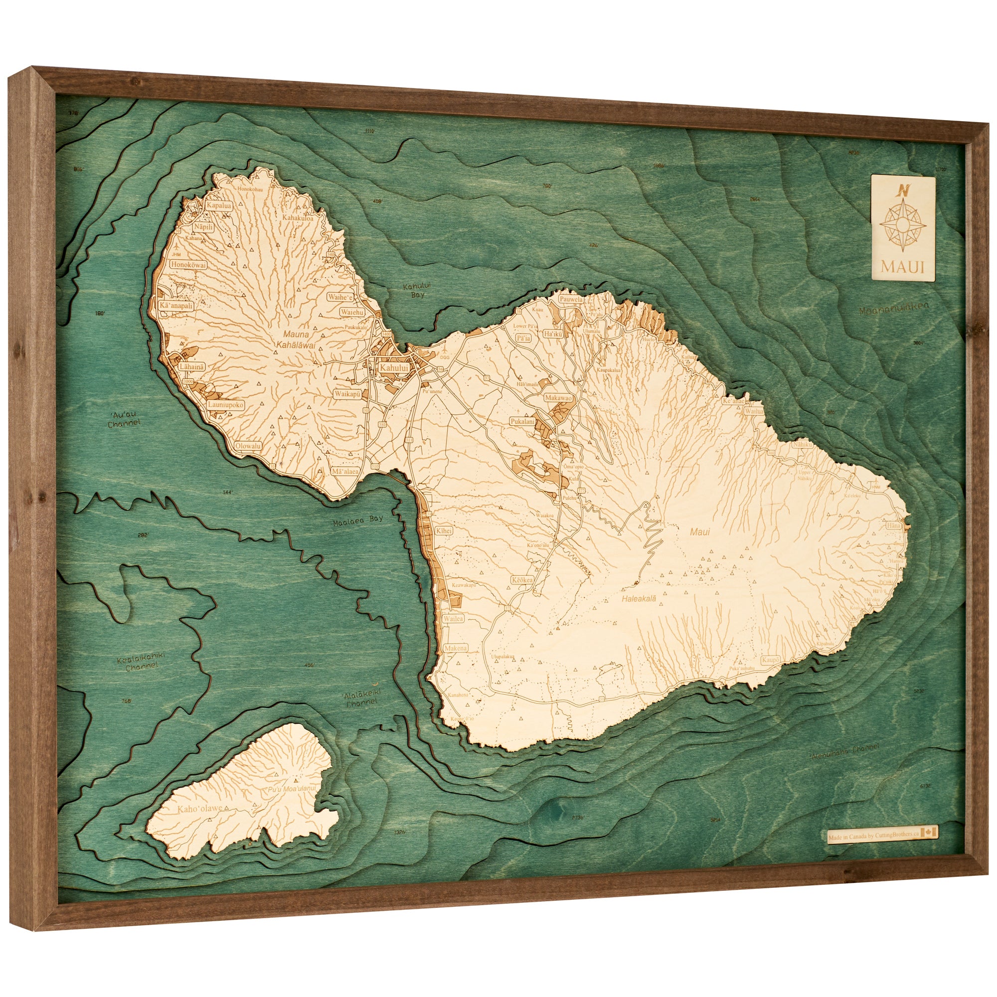 MAUI 3D WOODEN WALL MAP - Version L