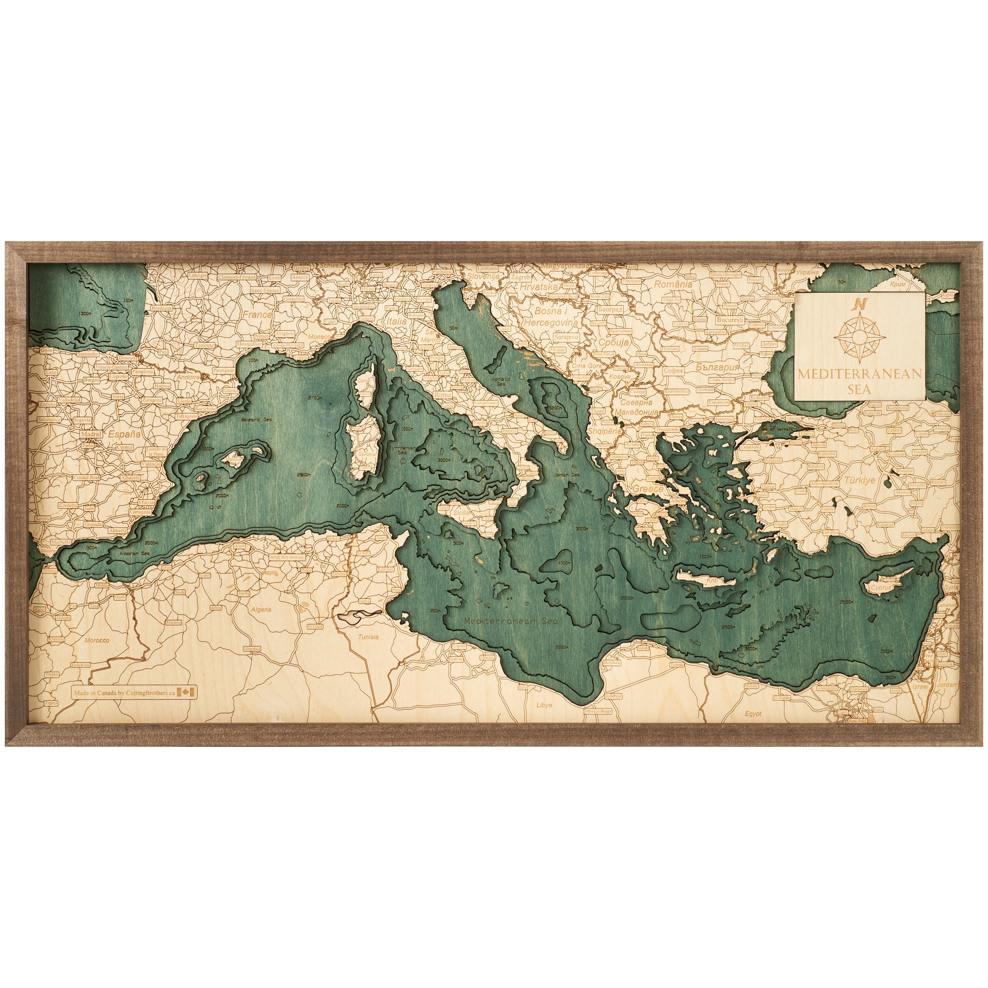 MEDITEREANEN 3D WOODEN WALL MAP - Version M