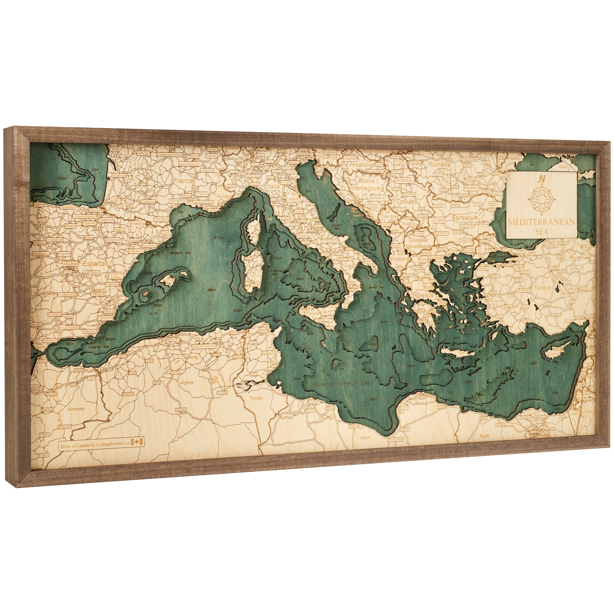 MEDITEREANEN 3D WOODEN WALL MAP - Version M