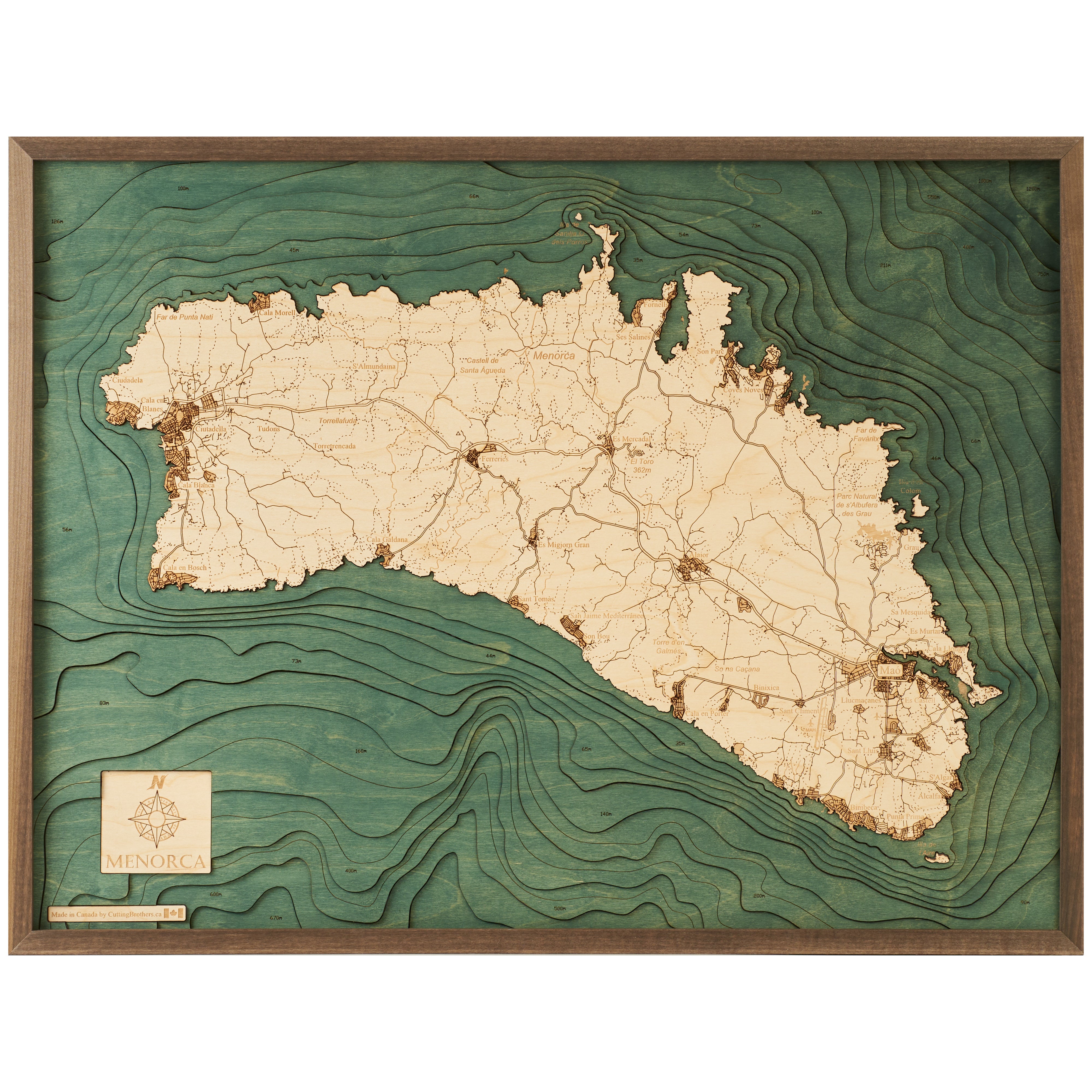 MENORCA 3D WOODEN WALL MAP - Version L