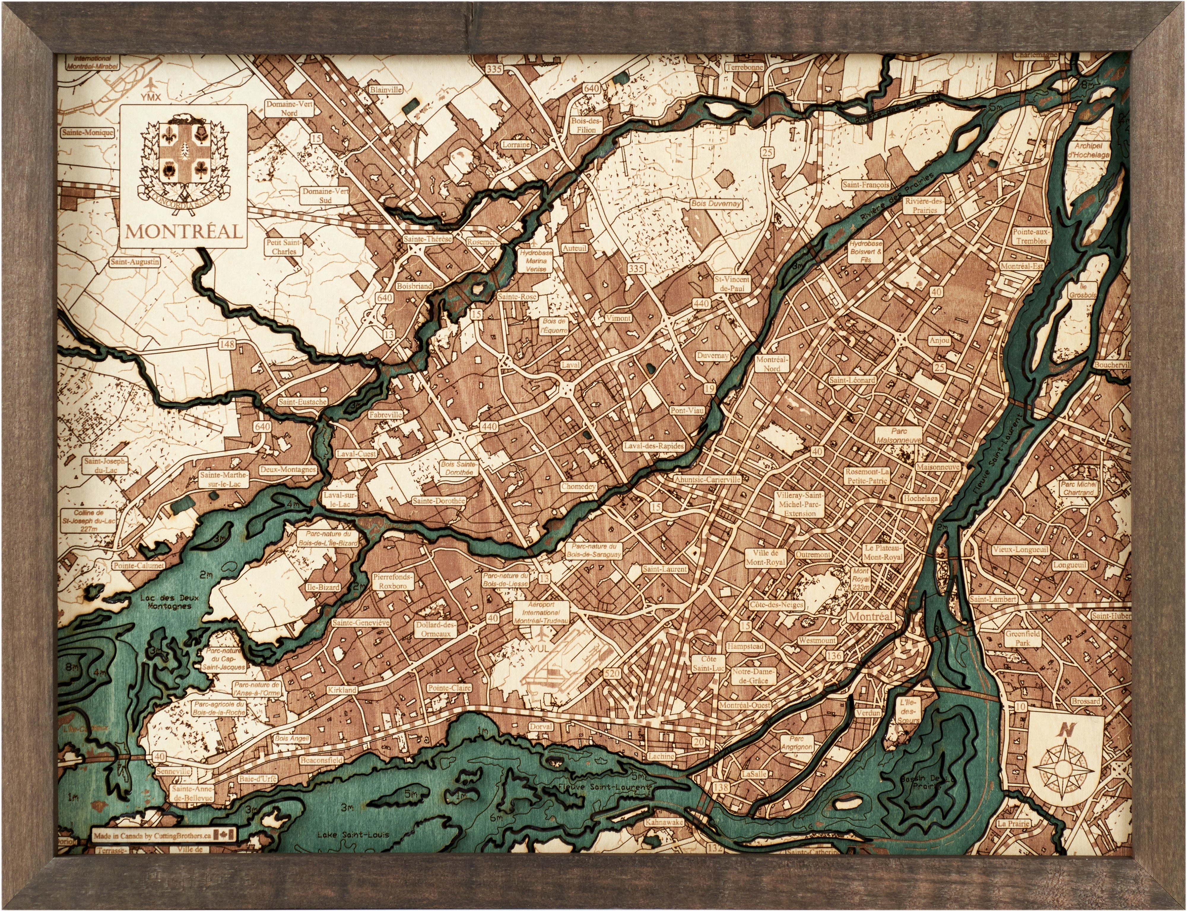 MONTREAL 3D WOODEN WALL MAP - Version S