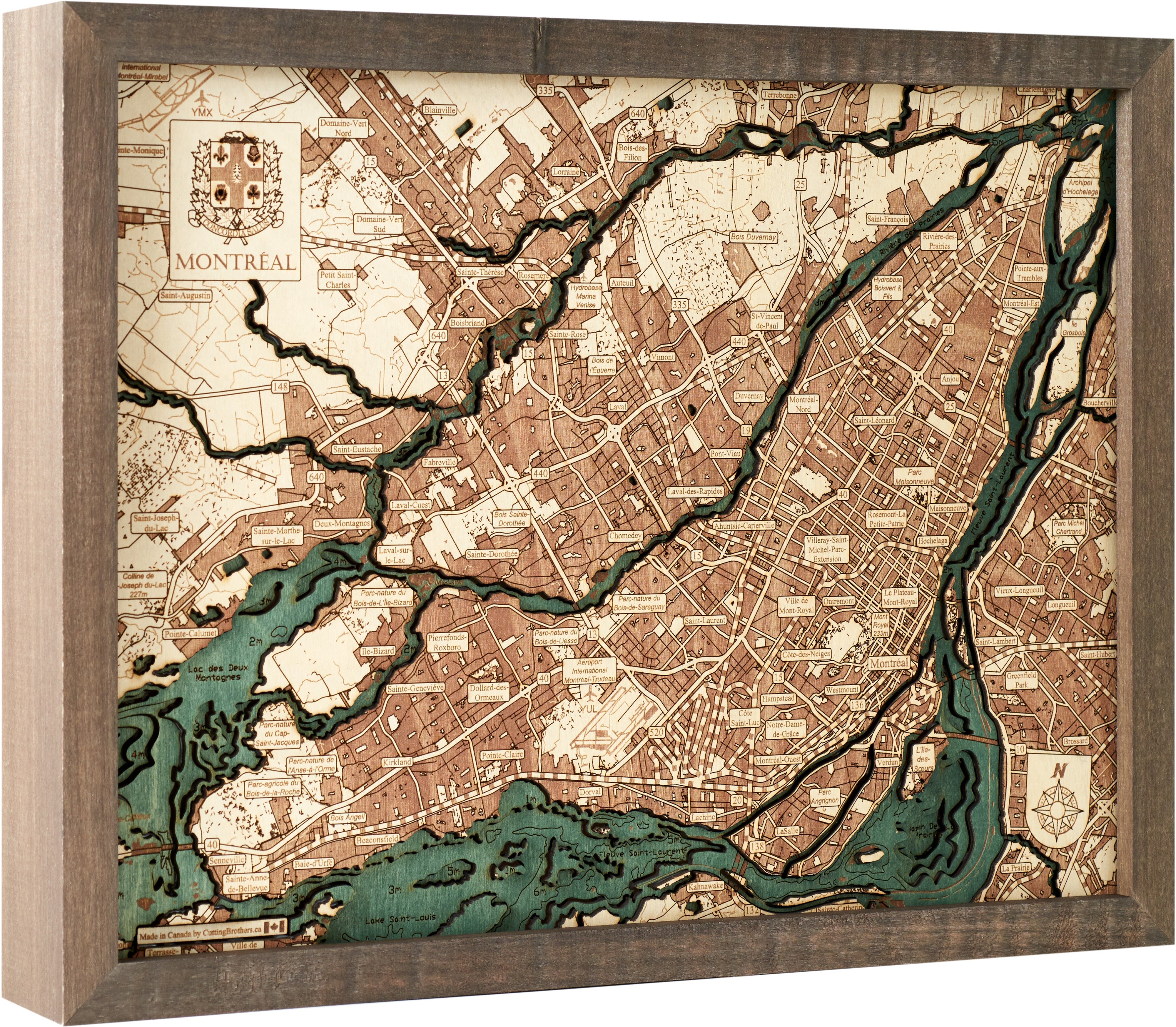 MONTREAL 3D WOODEN WALL MAP - Version S