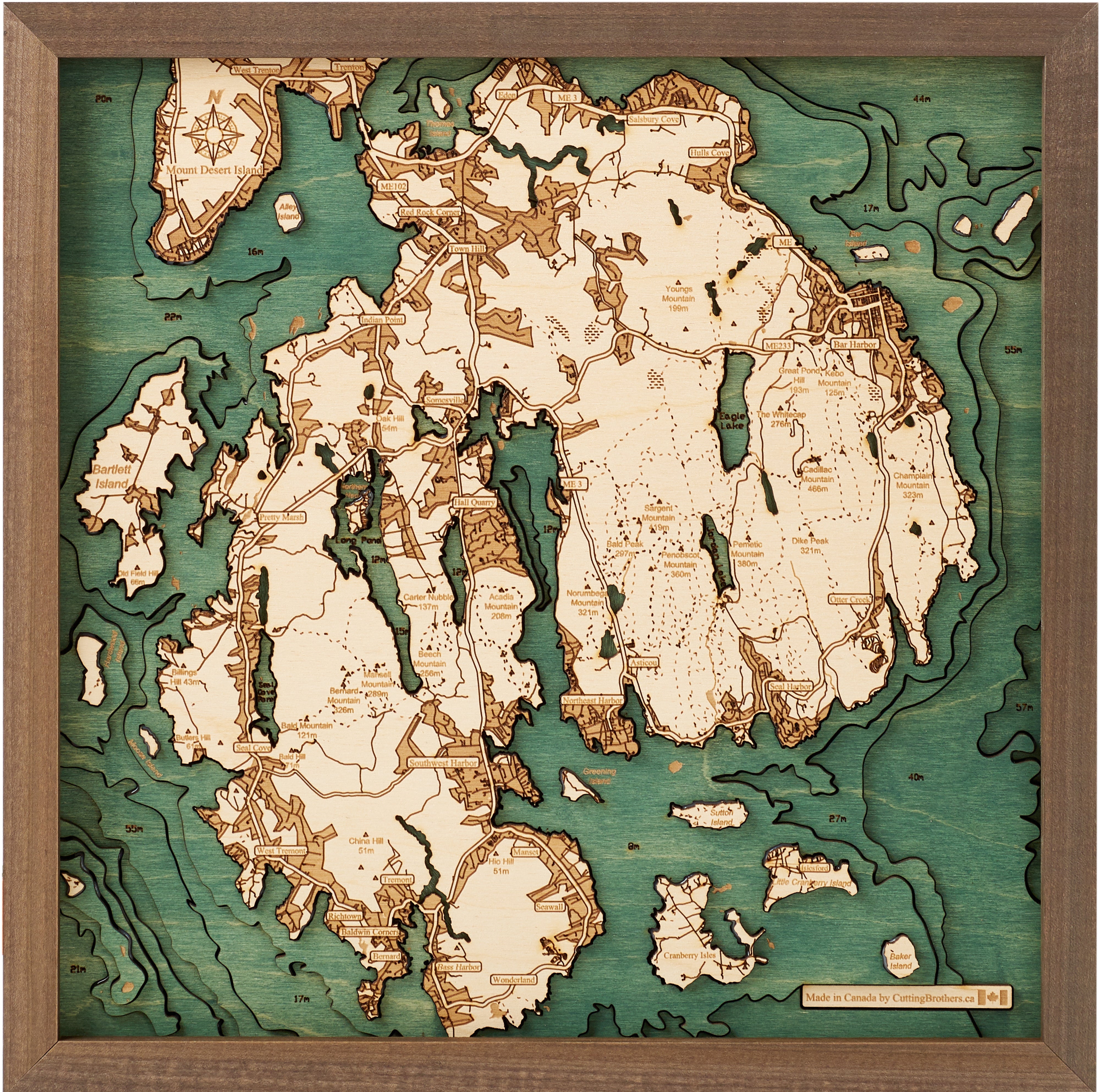 MOUNT DESERT ISLAND 3D WOODEN WALL MAP - Version S