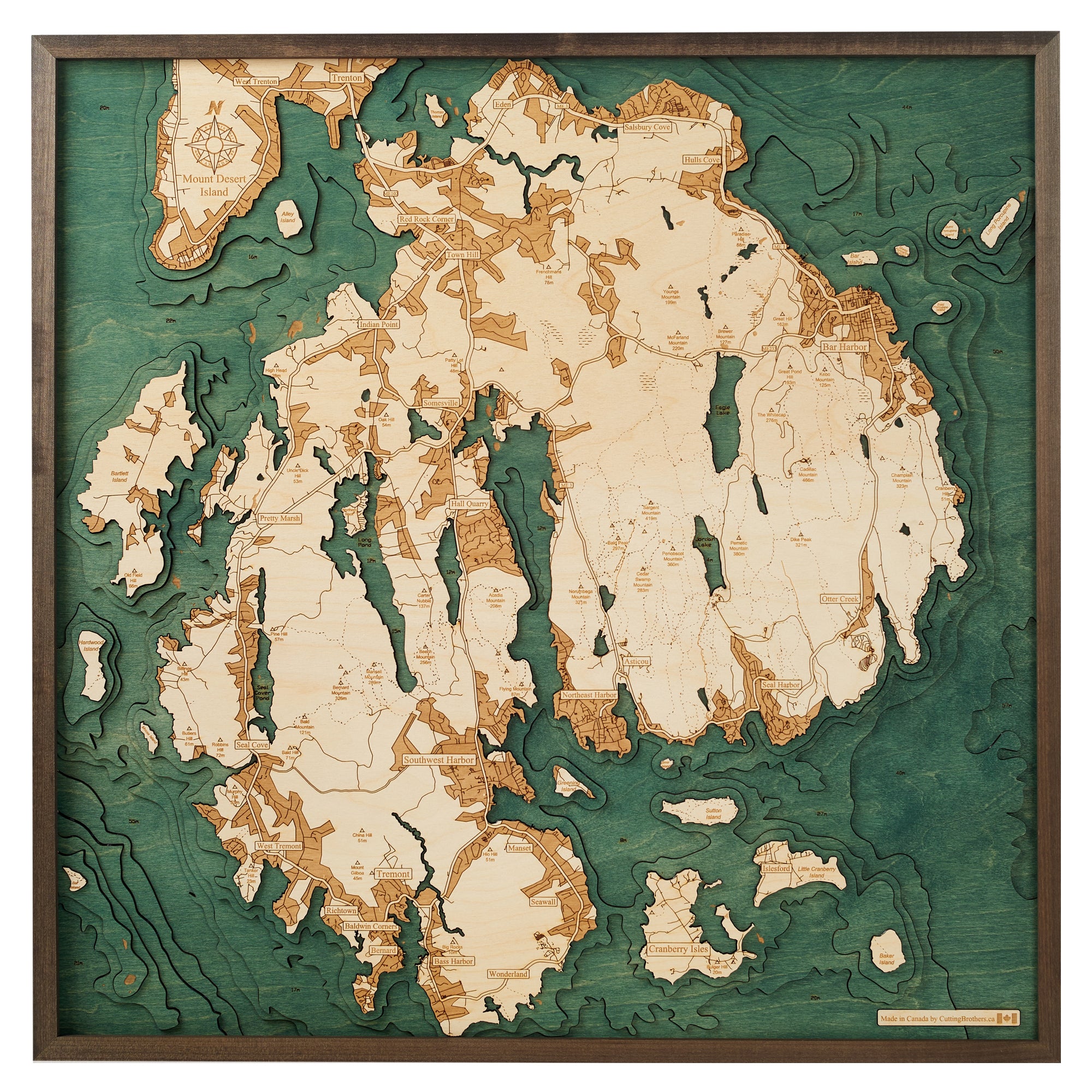 MOUNT DESERT ISLAND 3D WOODEN WALL MAP - Version L