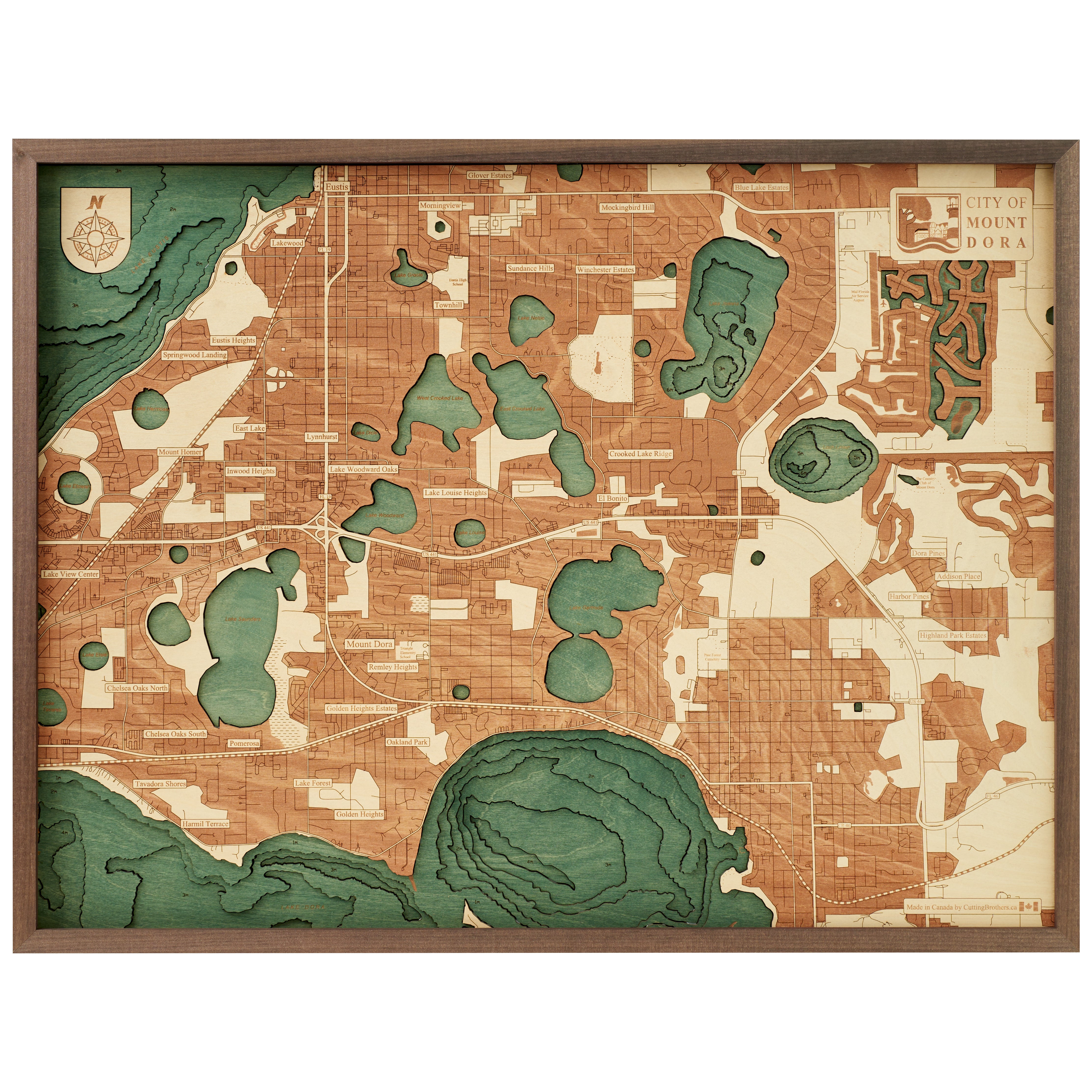 MOUNT DORA 3D WOODEN WALL MAP - Version L