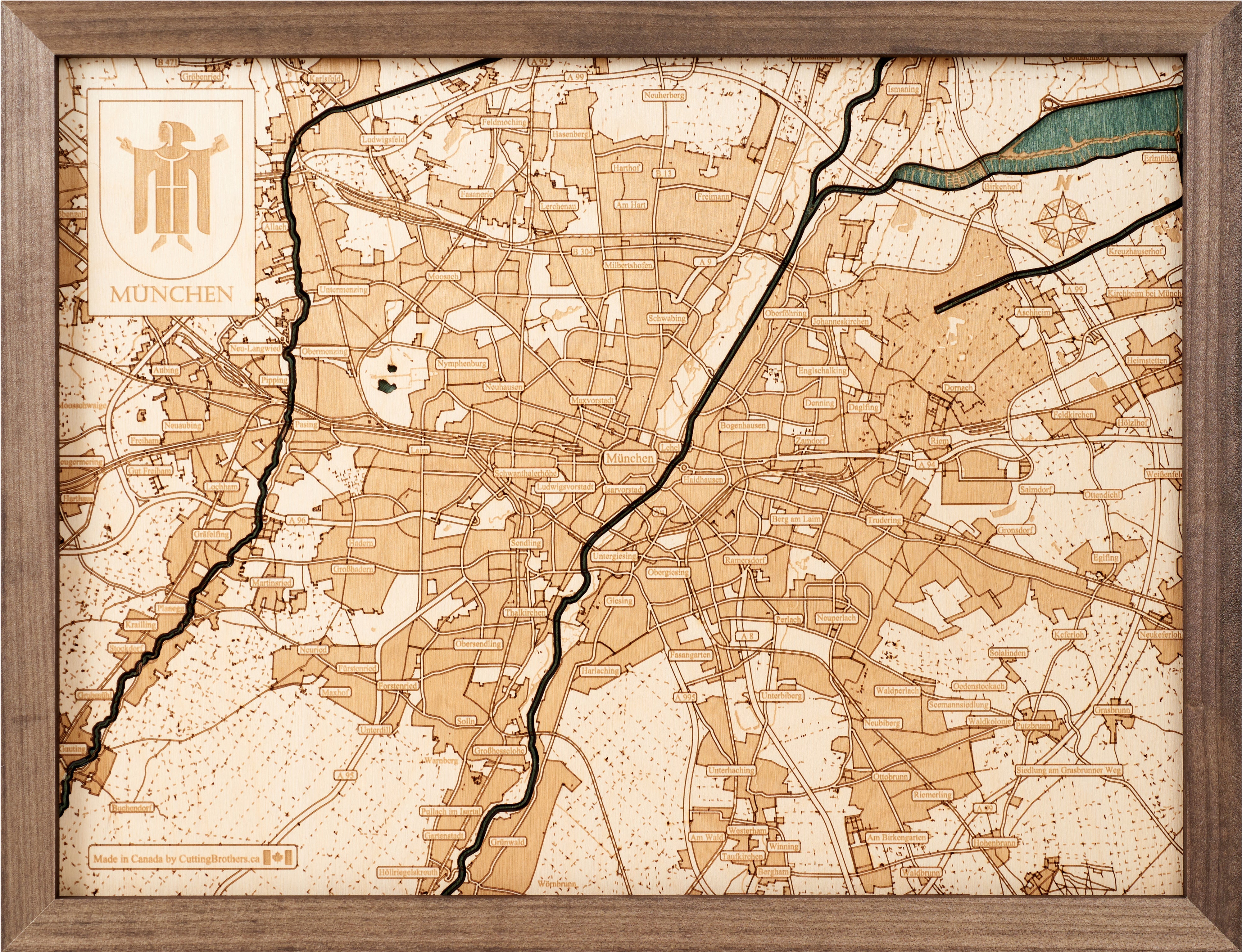 MUNICH 3D WOODEN WALL MAP - Version S