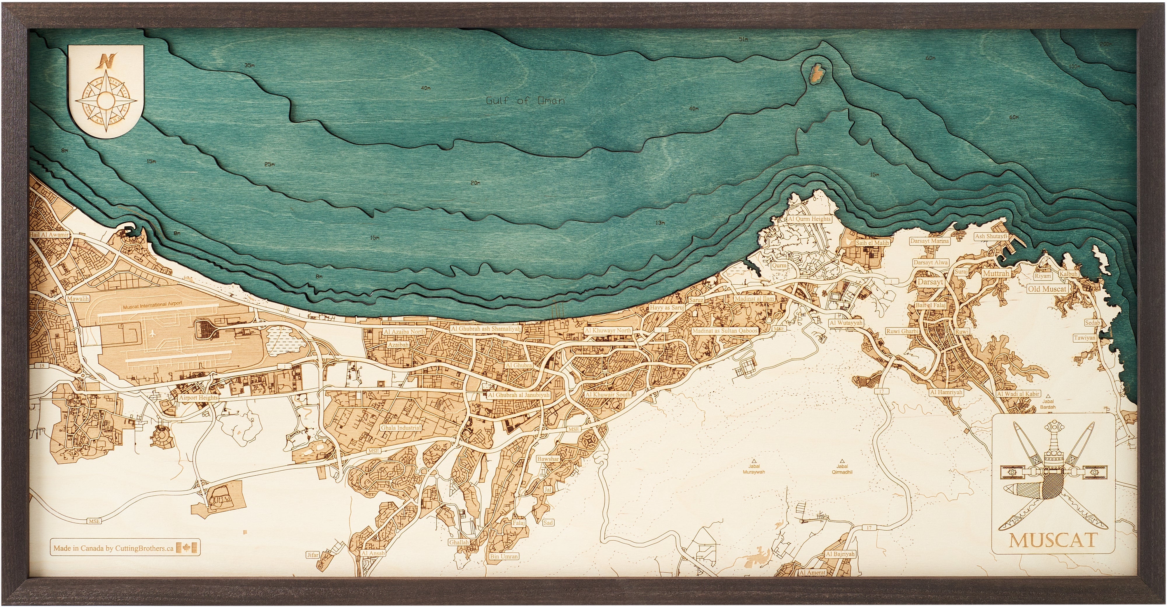 MUSKAT 3D WOODEN WALL MAP - Version M