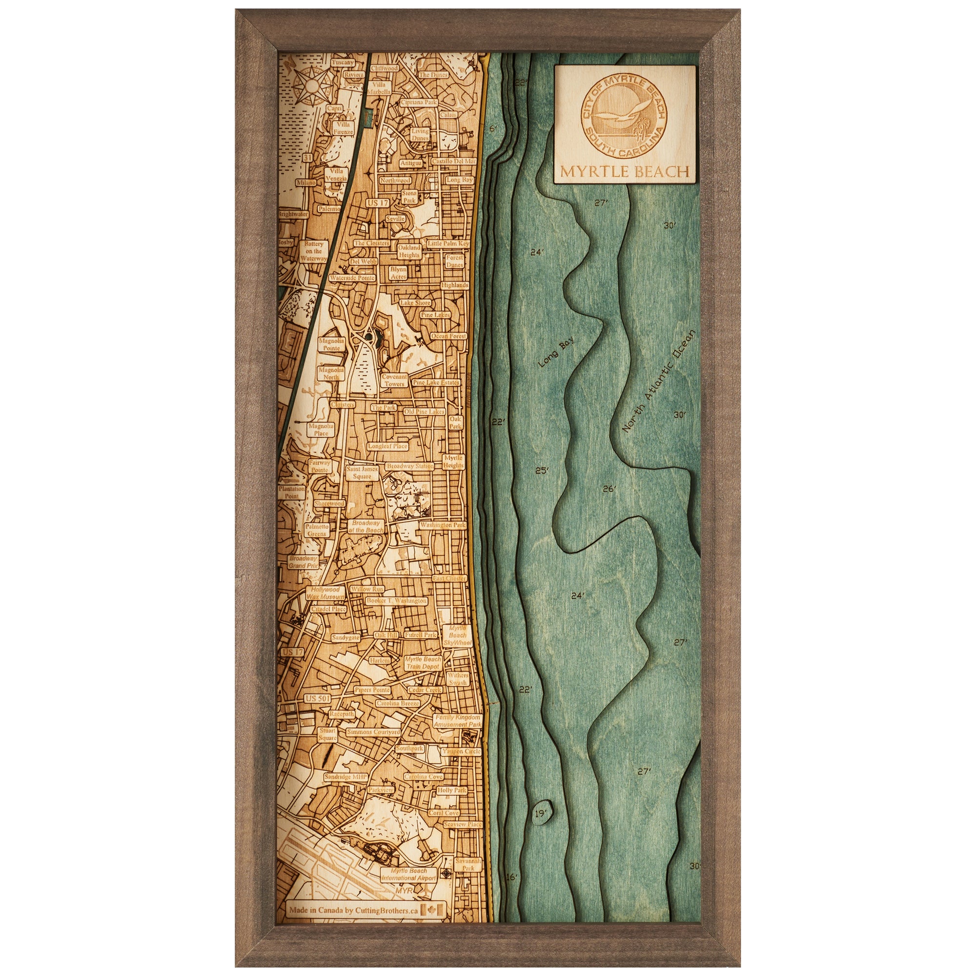 MYRTLE BEACH 3D WOODEN WALL MAP - Version S