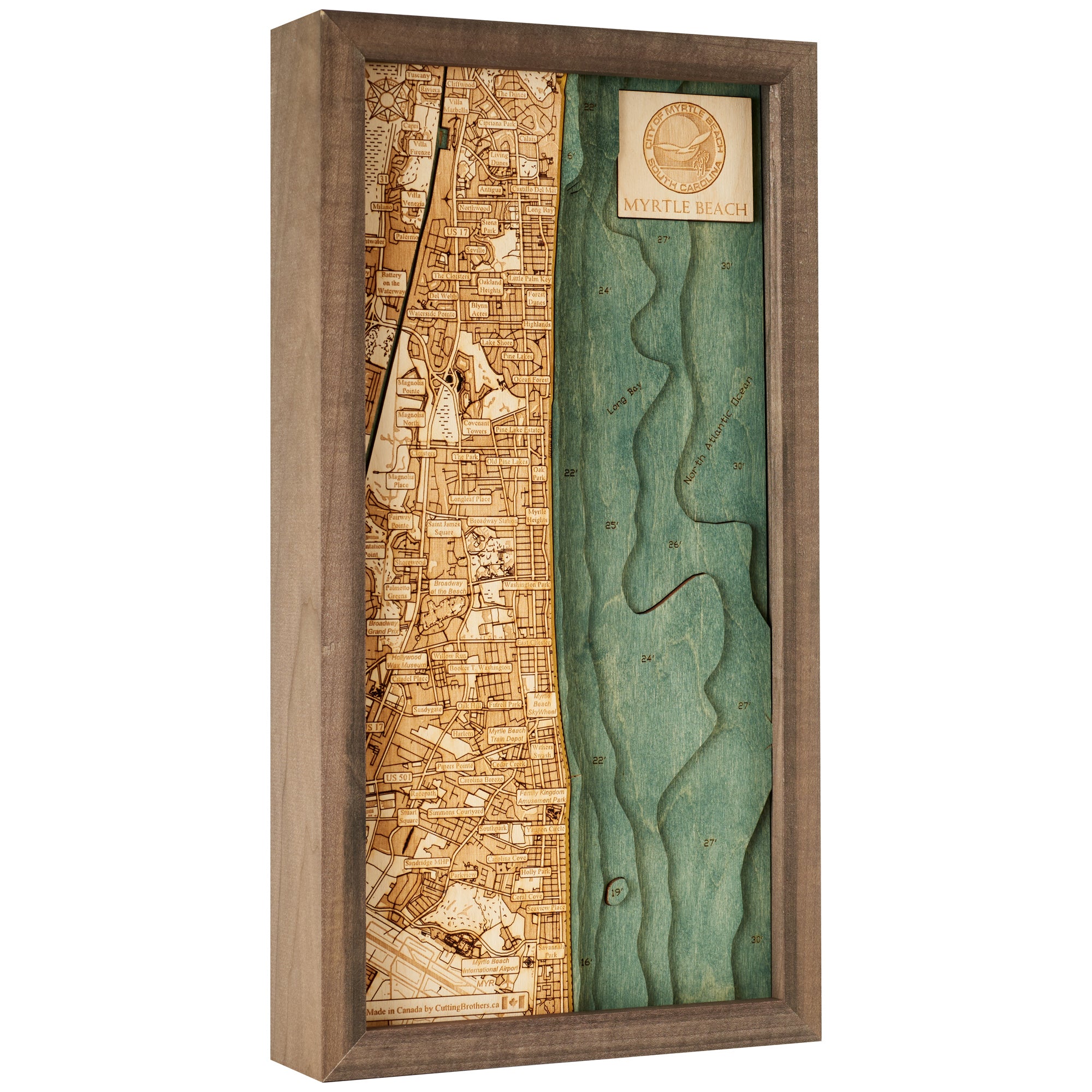 MYRTLE BEACH 3D WOODEN WALL MAP - Version S