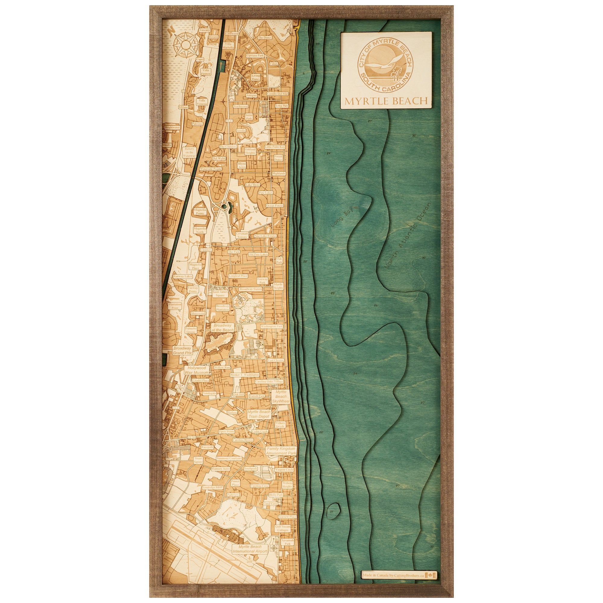 MYRTLE BEACH 3D WOODEN WALL MAP - Version M