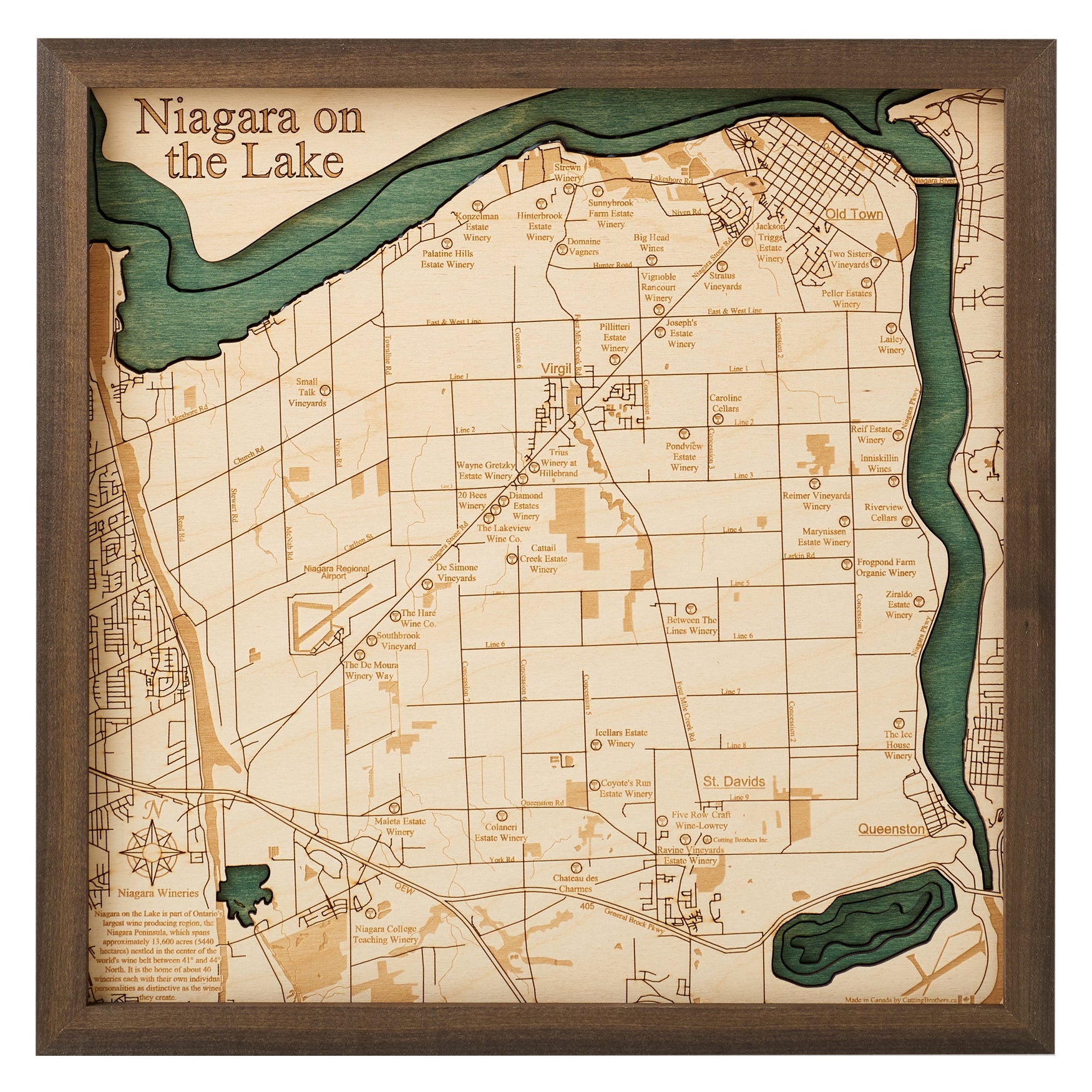 NOTL WINERIES 3D WOODEN WALL MAP - Version S