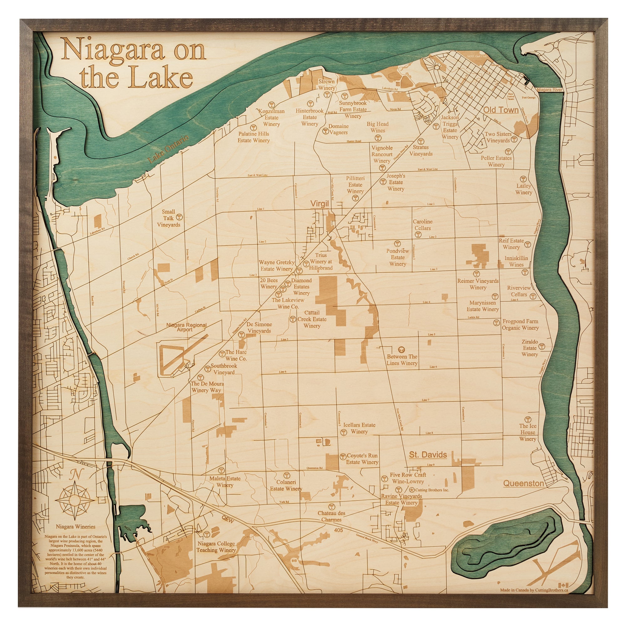 NOTL WINERIES 3D WOODEN WALL MAP - Version L