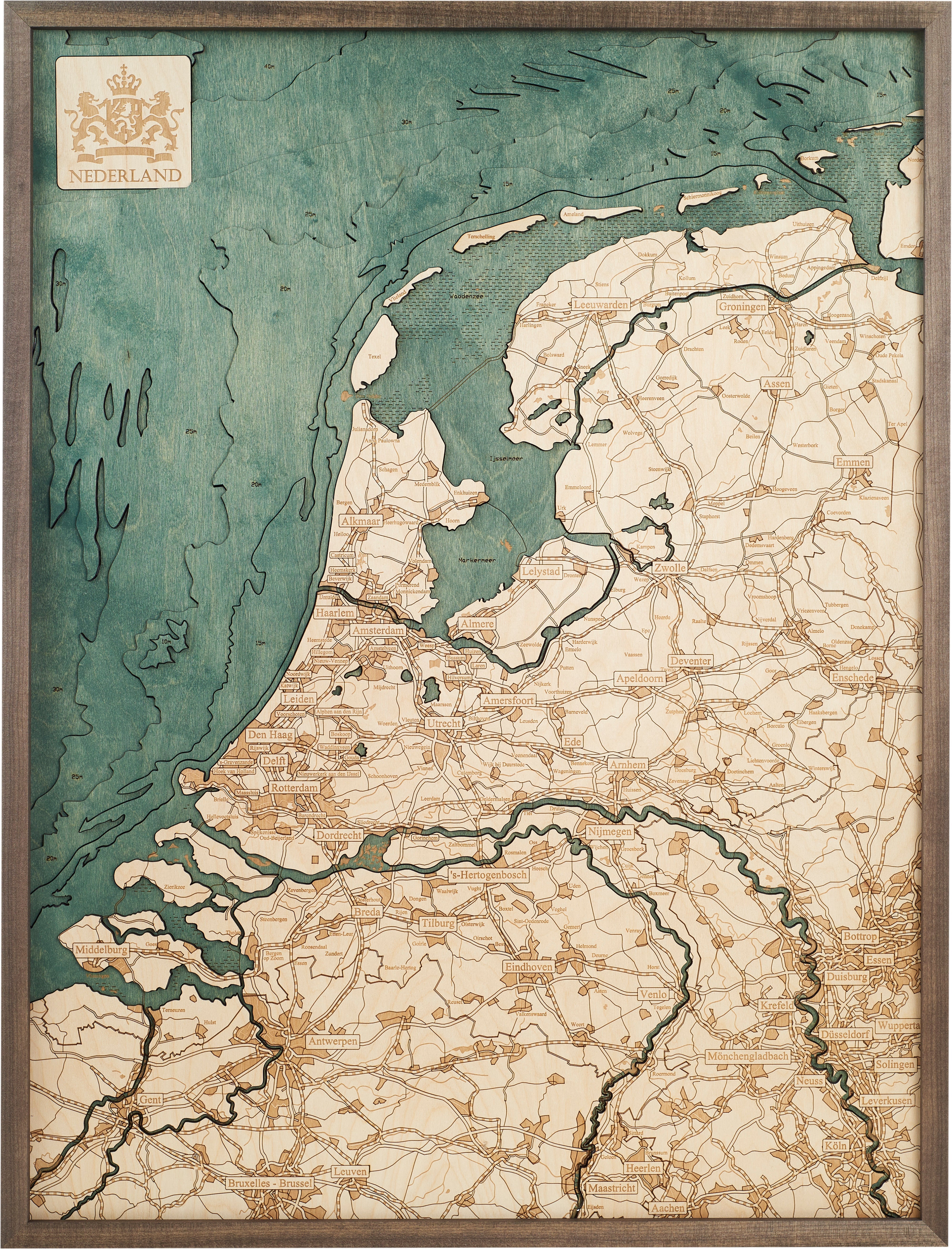 NETHERLANDS 3D WOODEN WALL MAP - Version L