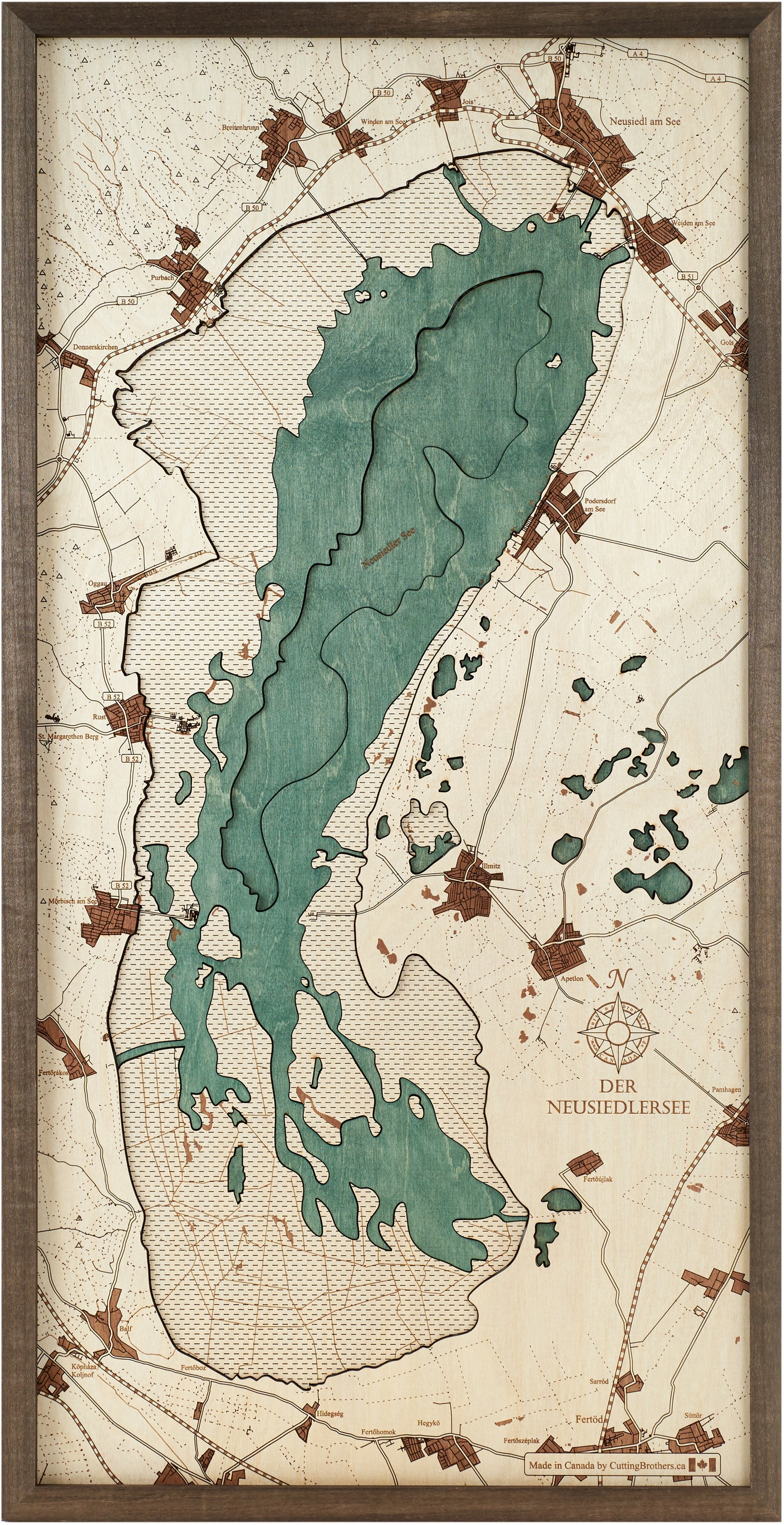 LAKE NEWSIEDL 3D WOODEN WALL MAP - Version XL