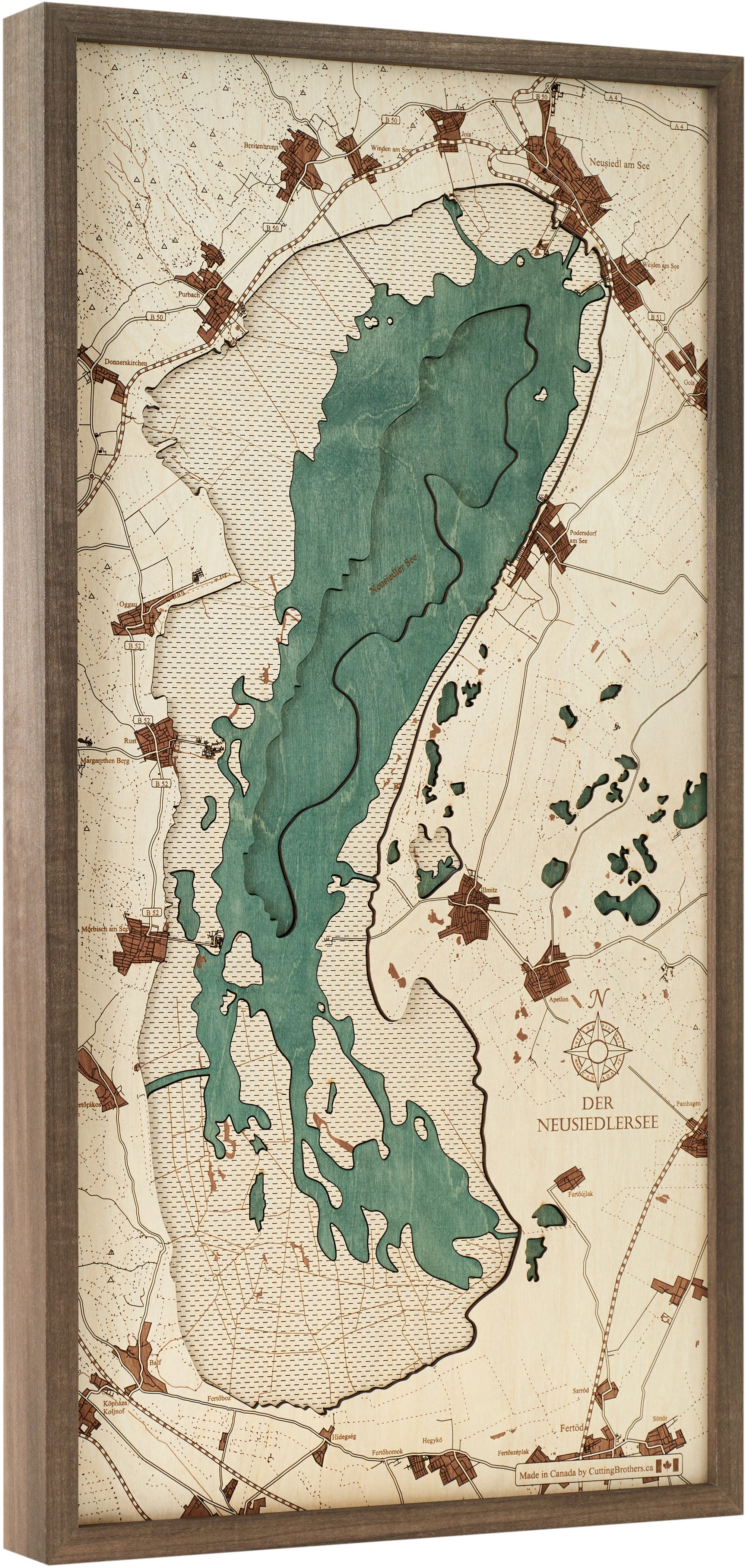 LAKE NEWSIEDL 3D WOODEN WALL MAP - Version XL