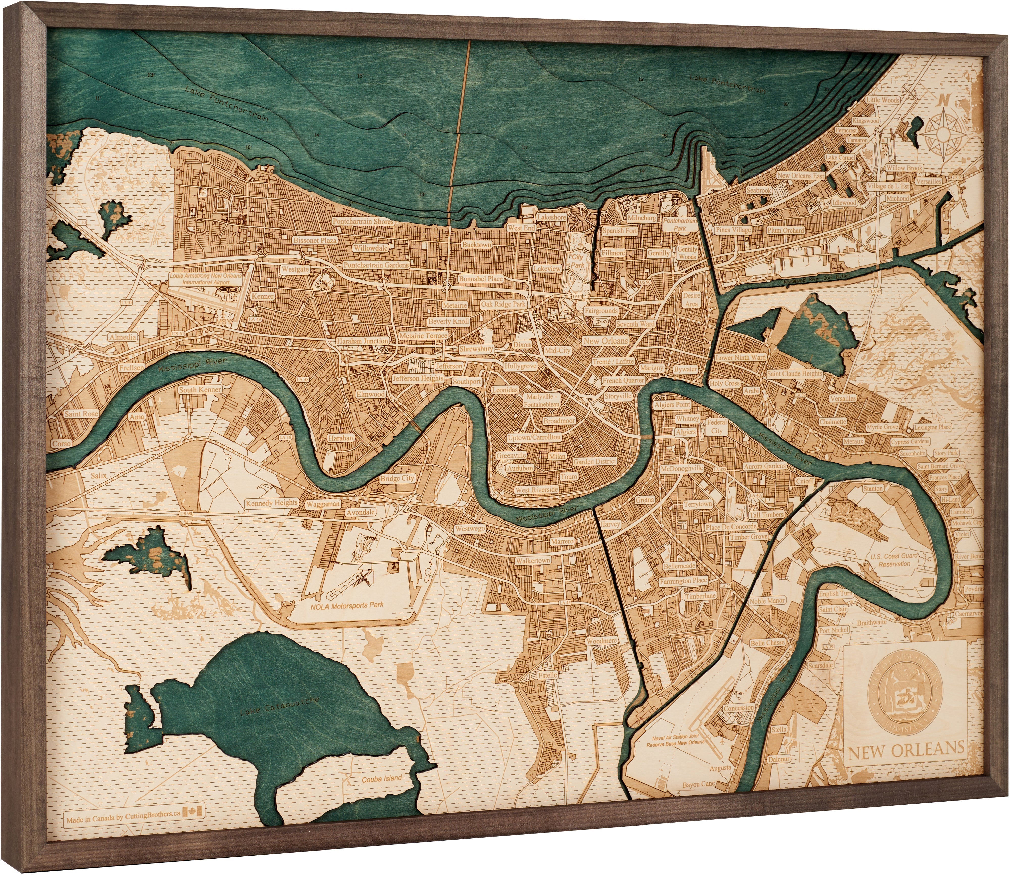 NEW ORLEANS 3D WOODEN WALL MAP - Version L