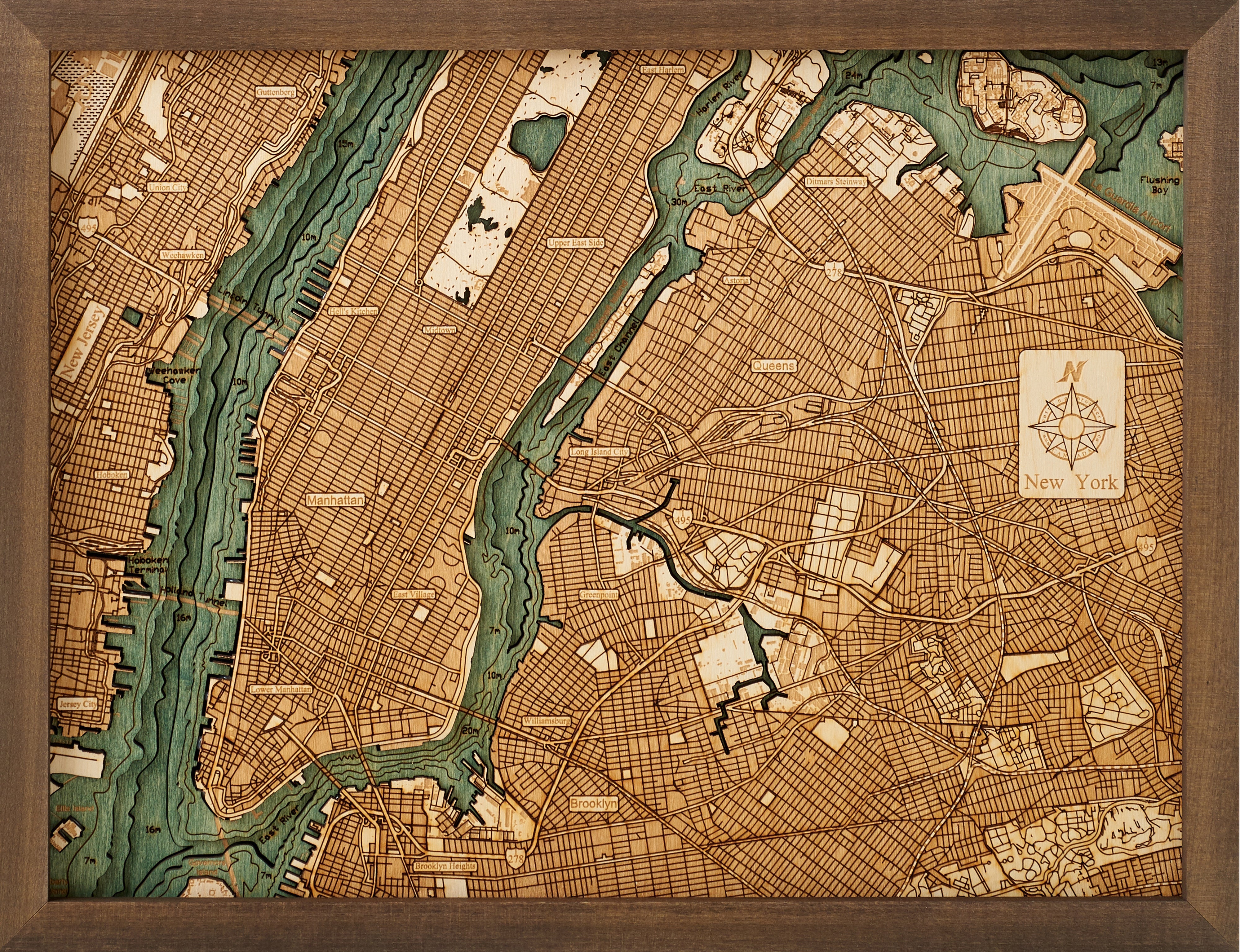 NEW YORK 3D WOODEN WALL MAP - Version S