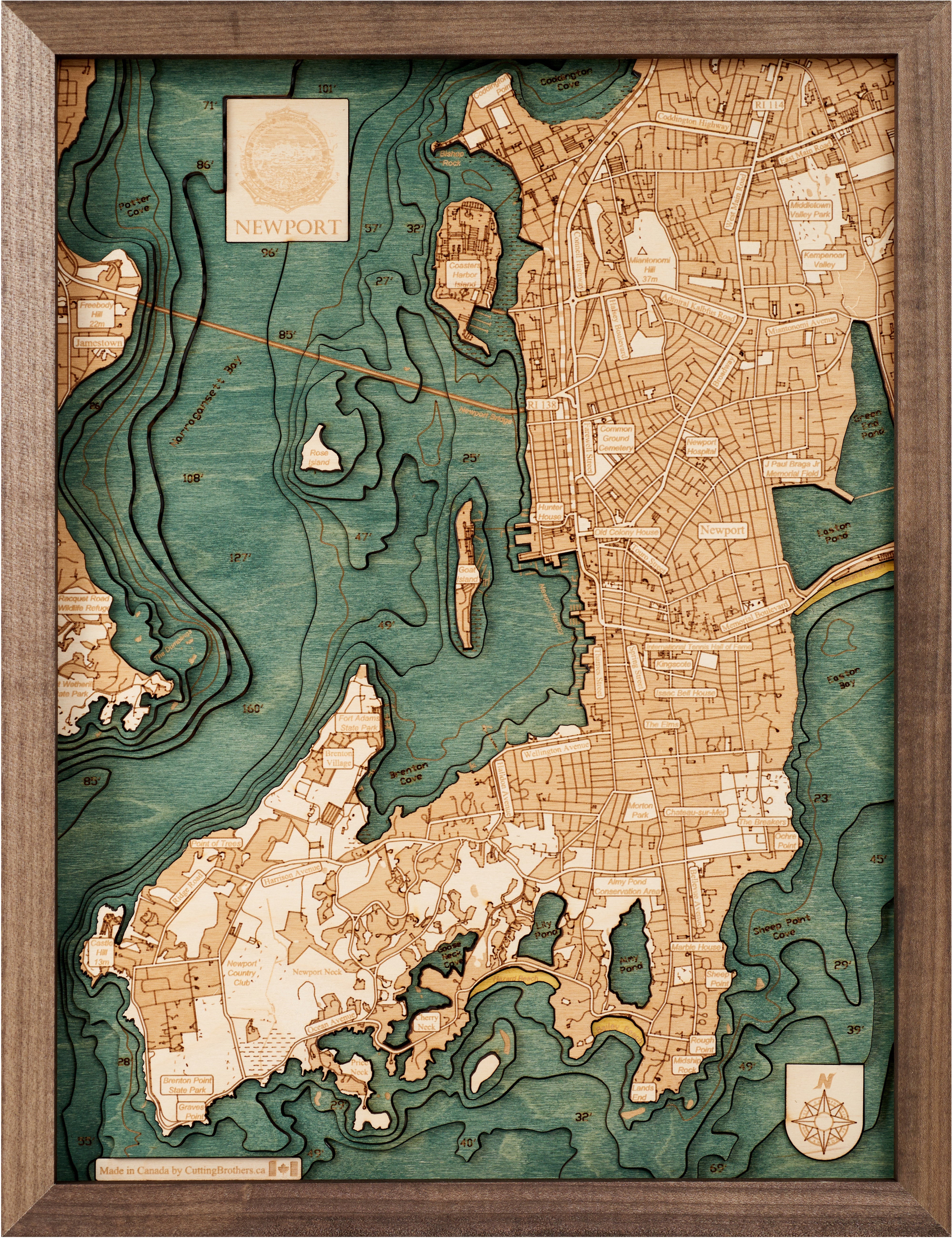 NEWPORT (RI) 3D WOODEN WALL MAP - Version S