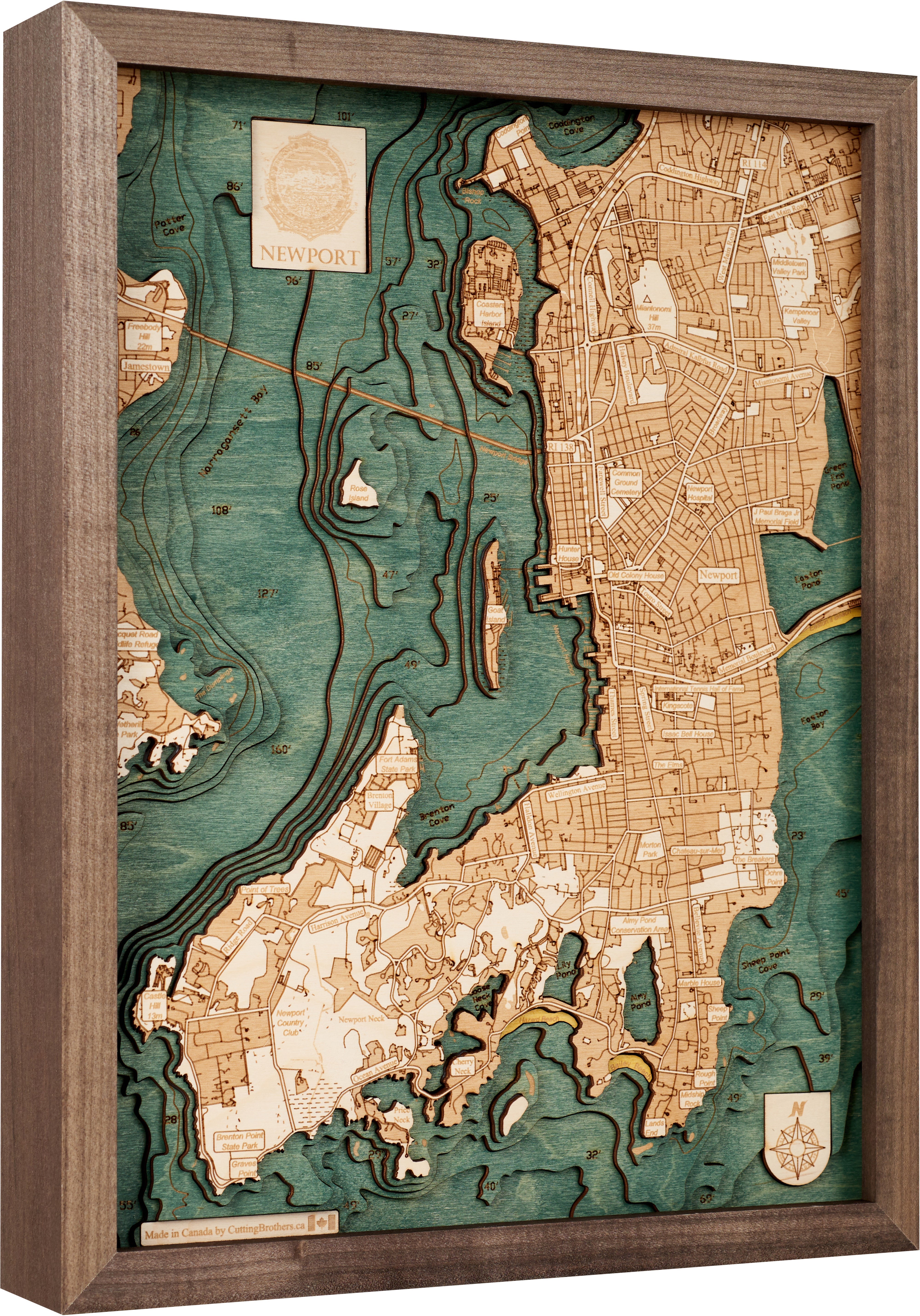 NEWPORT (RI) 3D WOODEN WALL MAP - Version S