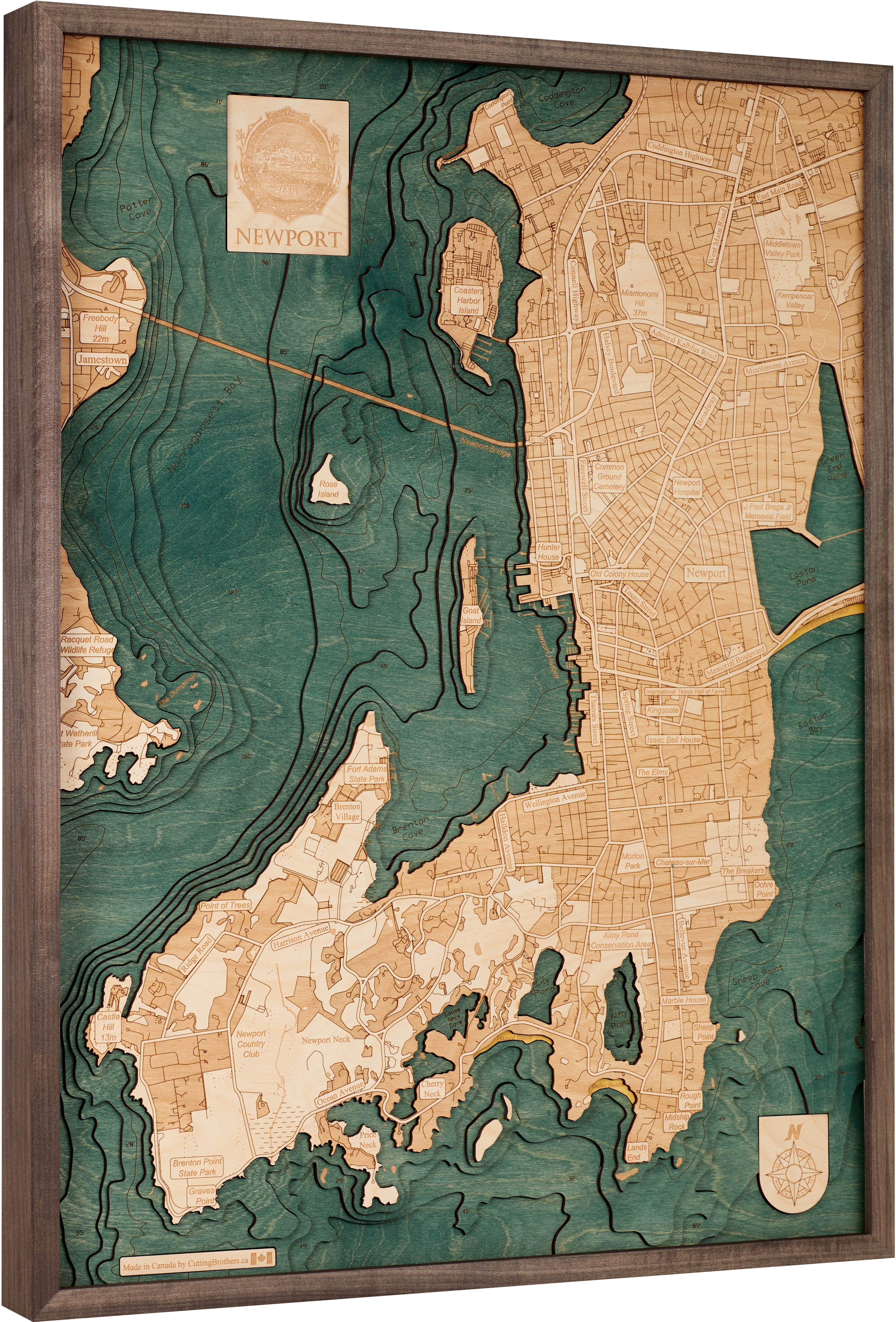 NEWPORT (RI) 3D WOODEN WALL MAP - Version L