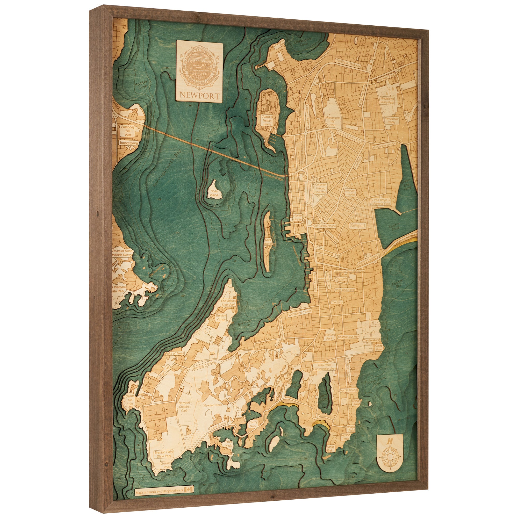 NEWPORT 3D WOODEN WALL MAP - Version L