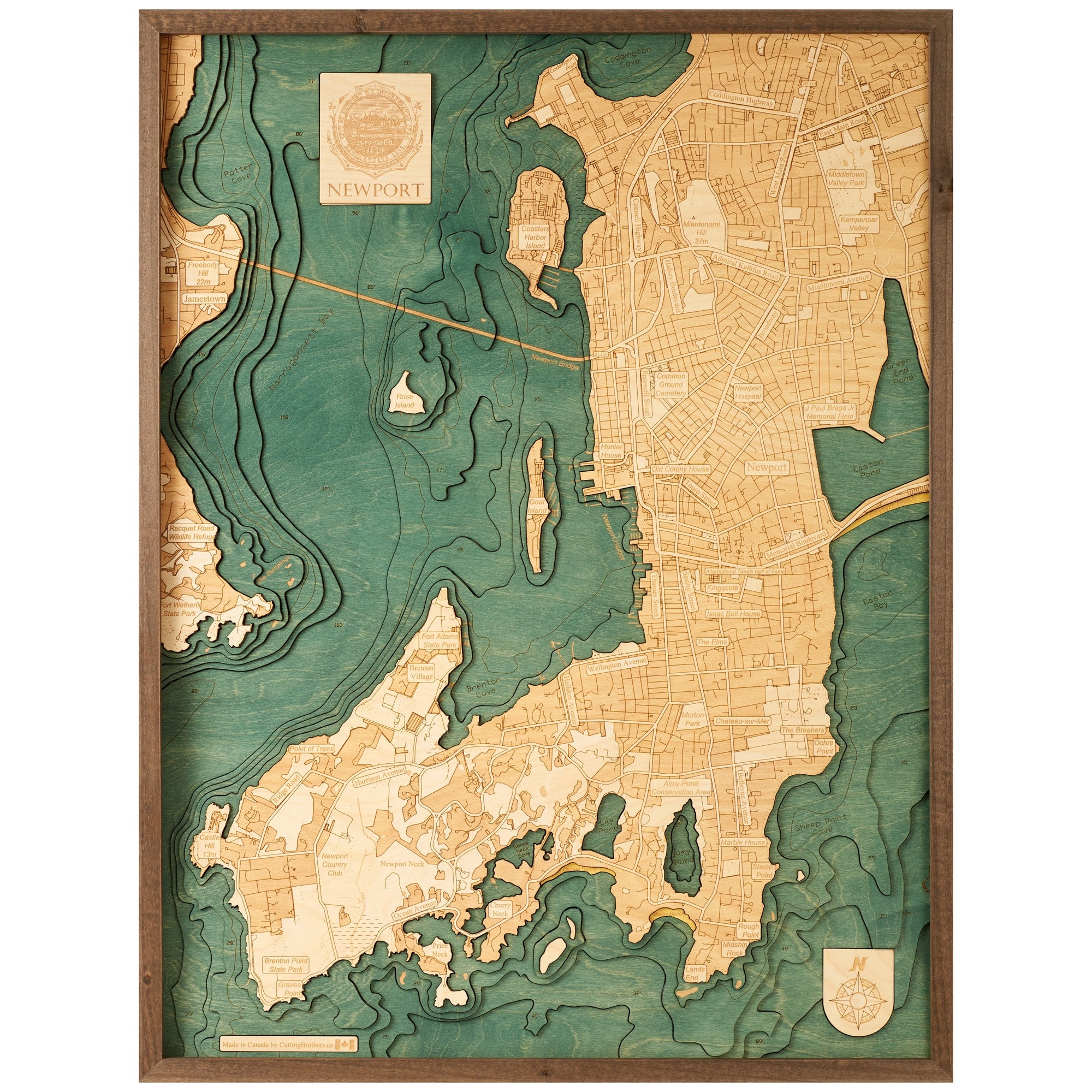 NEWPORT 3D WOODEN WALL MAP - Version L