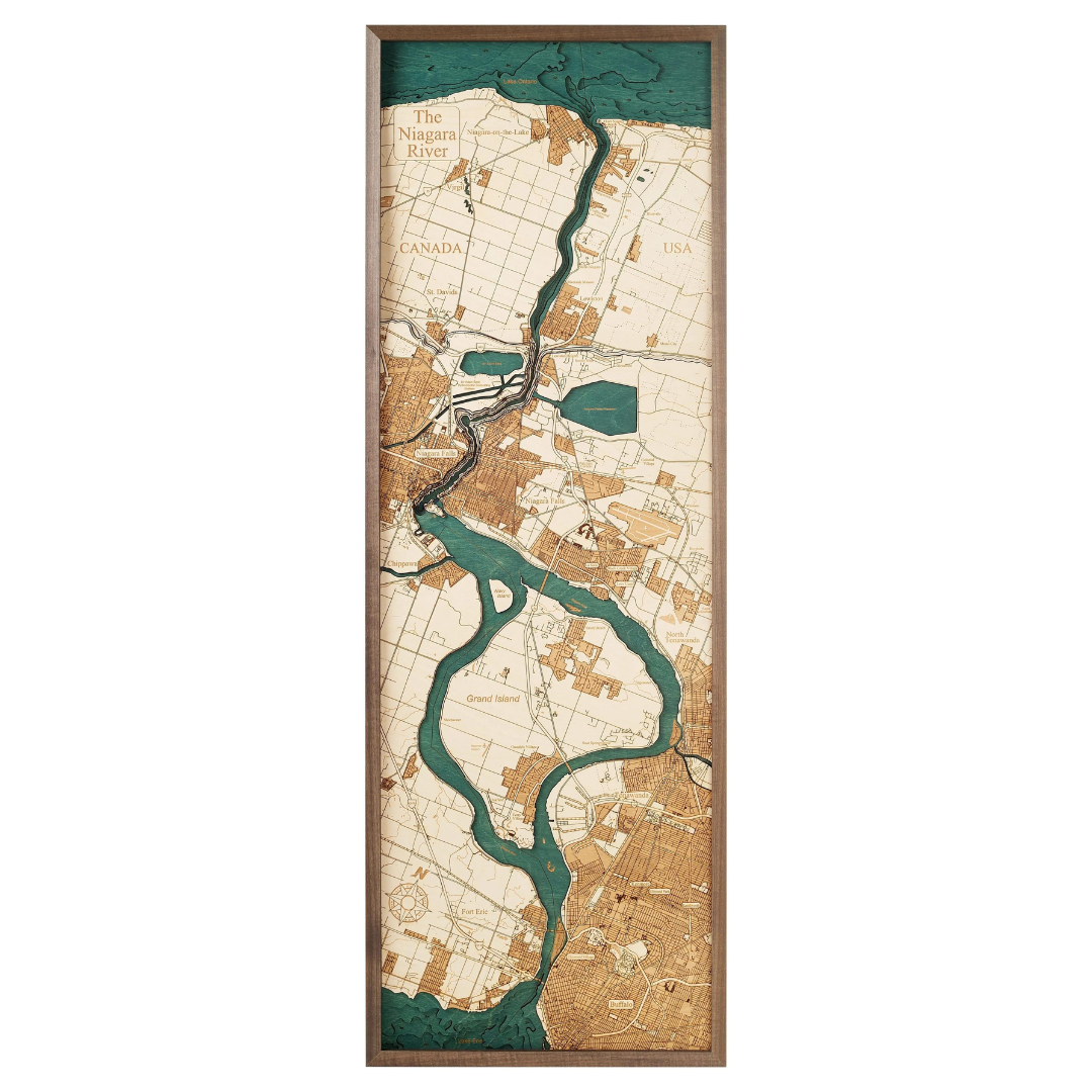 NIAGARA RIVER 3D WOODEN WALL MAP - Version XL