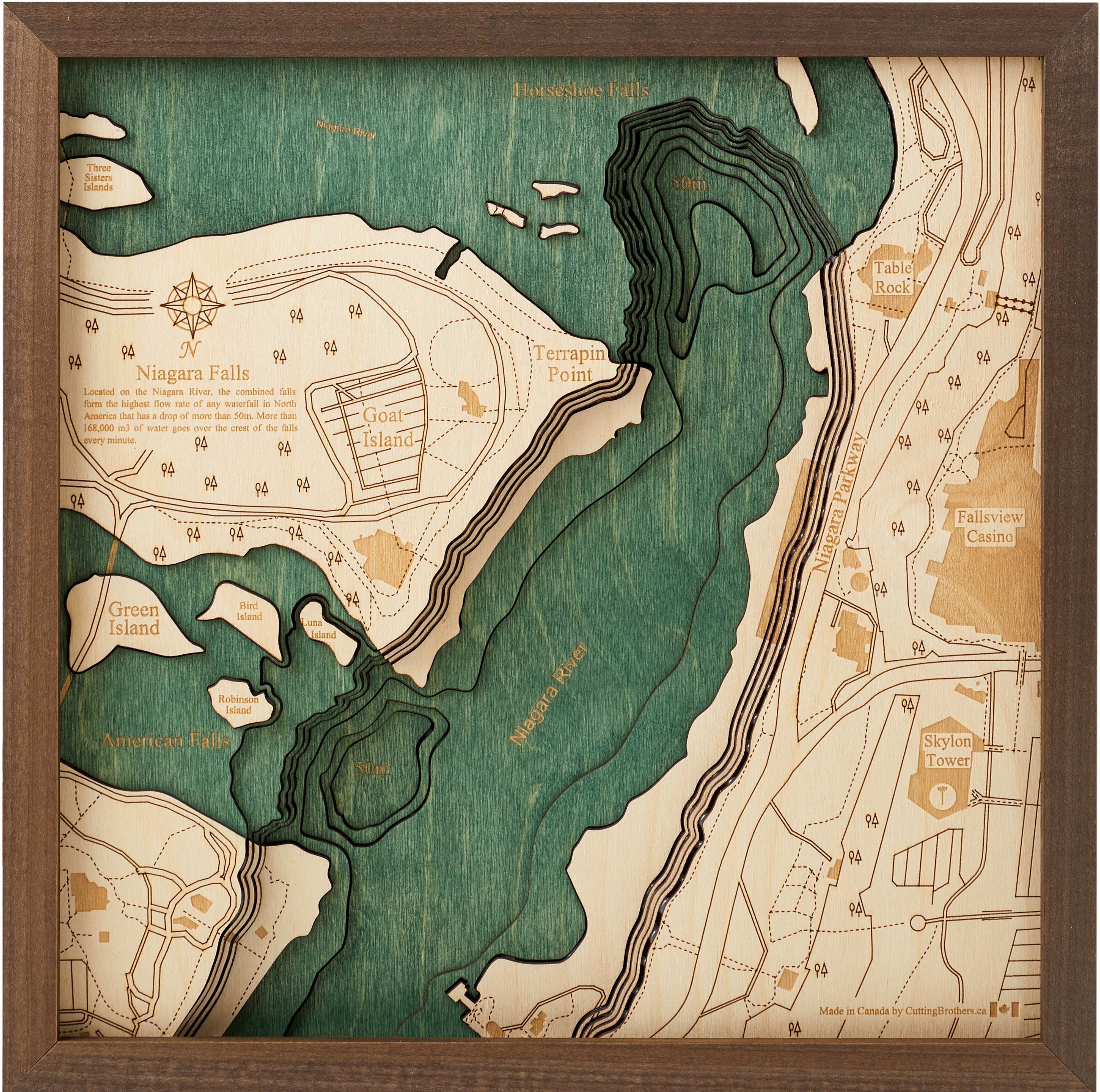 NIAGARA FALLS 3D WOODEN WALL MAP - Version S