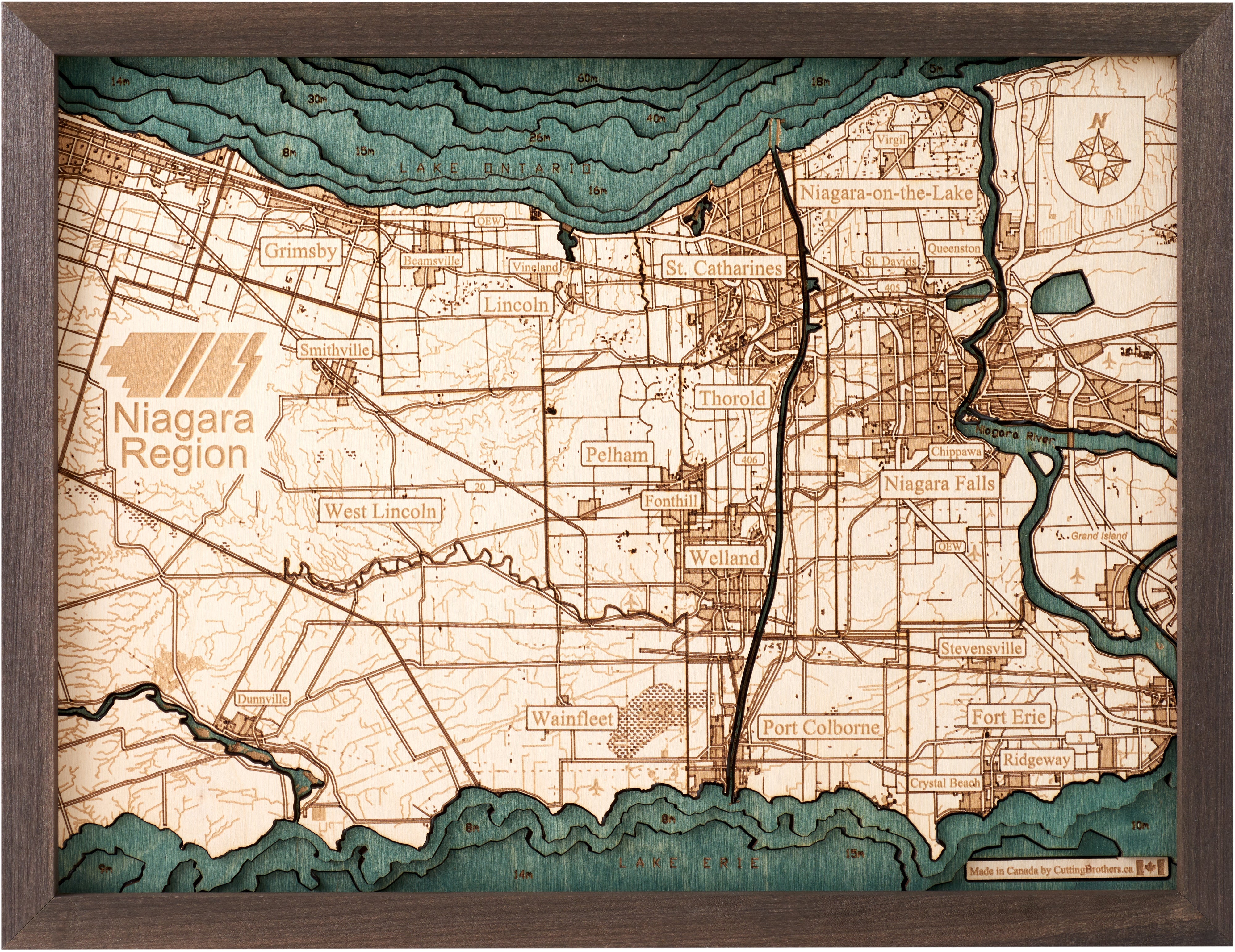 NIAGARA REGION 3D WOODEN WALL MAP - Version S